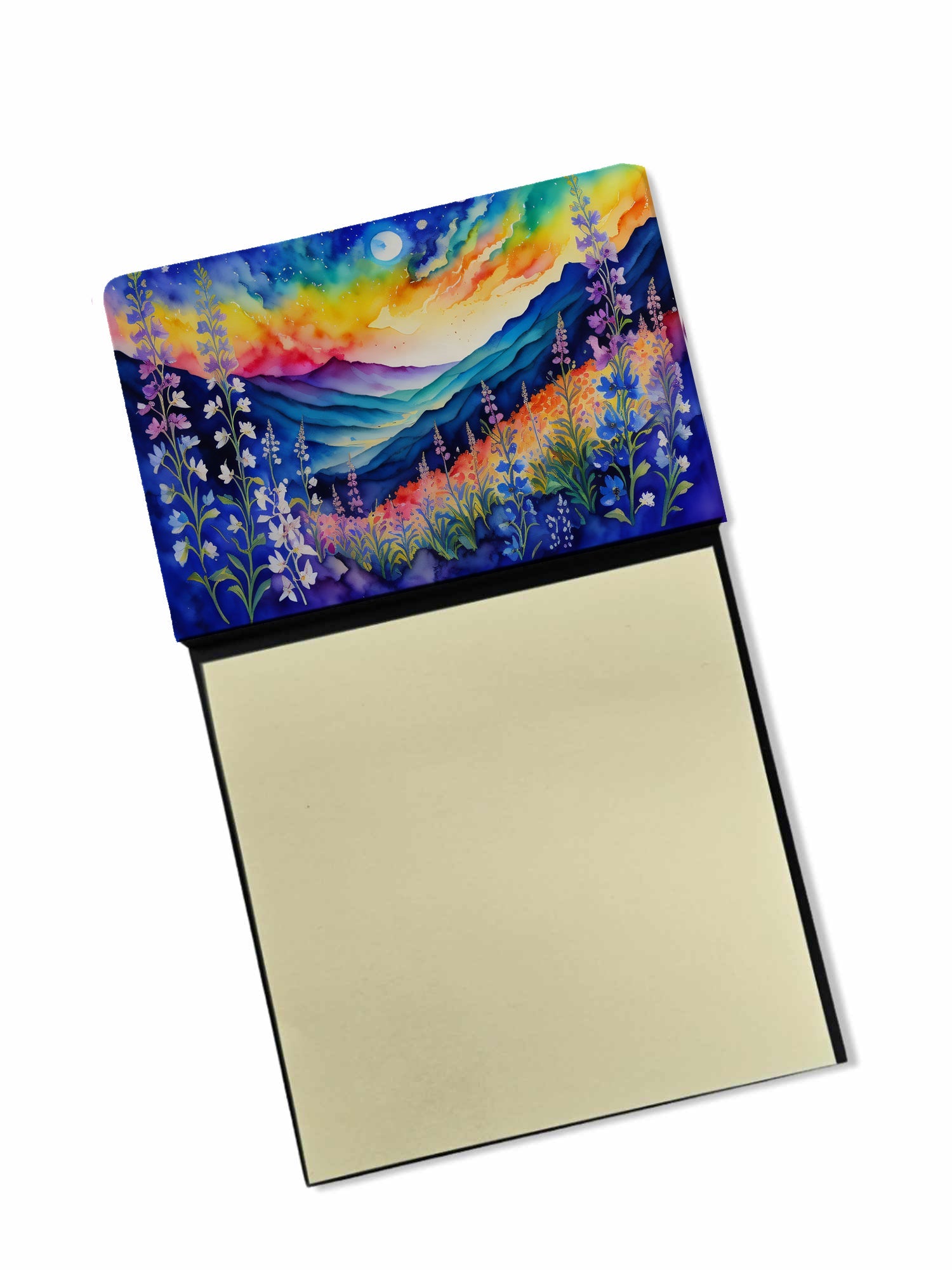 Delphinium in Color Watercolor Sticky Note Holder Refillable Dispenser Desk Accessory 3x3 Pad Gift