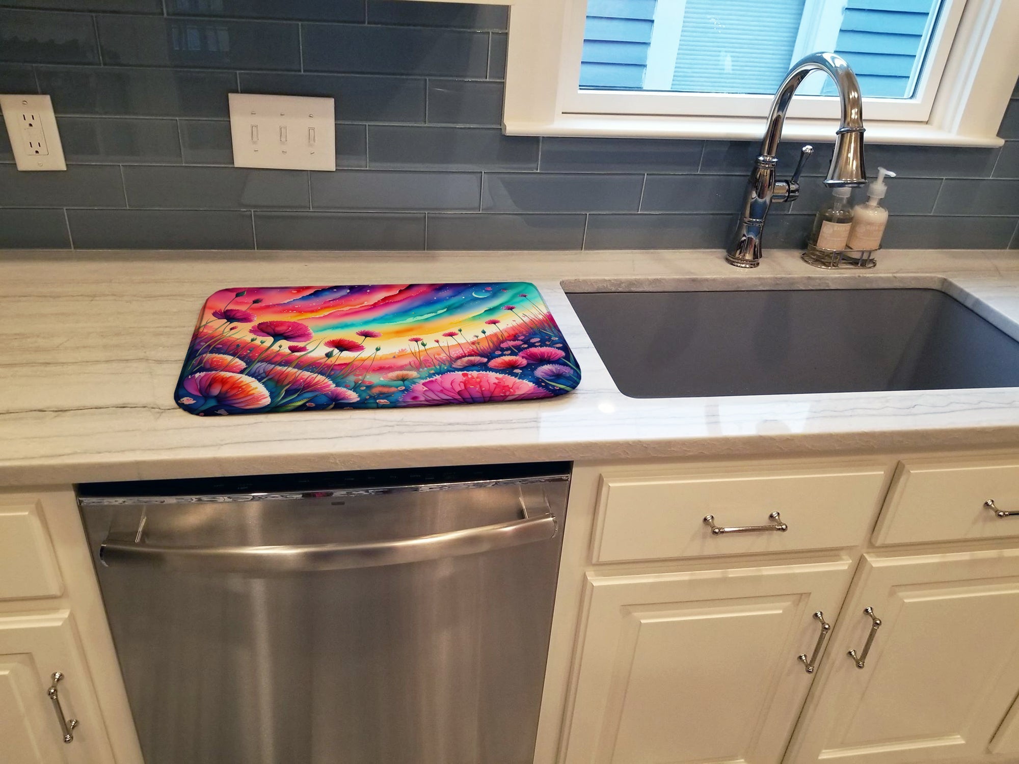 Dianthus in Color Dish Drying Mat Absorbent Dish Drying Mat Pad for Kitchen Counter Dish Drainer Mat for Countertop, 14 x 21", Multicolor