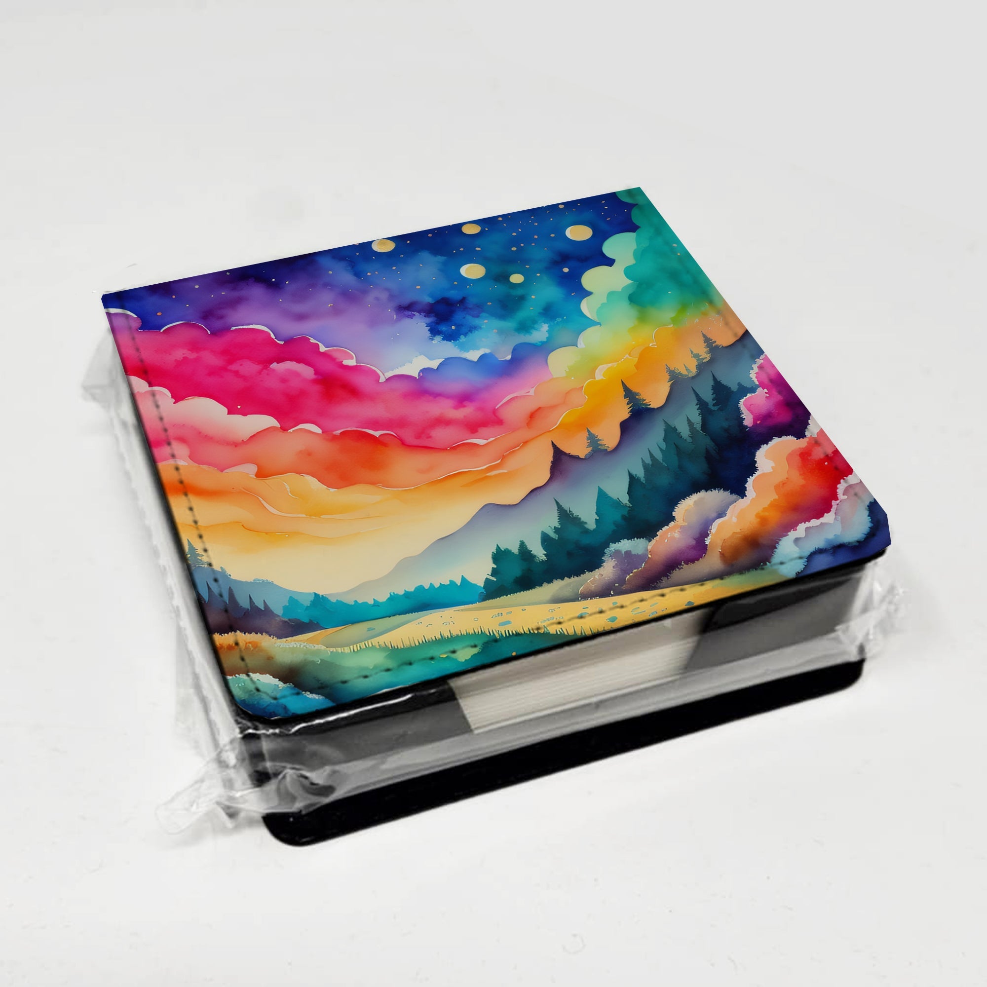 Dusty Miller in Color PU Leather Note Paper Holder with Artist-Designed Cover, Desk Accessory, Office Gift