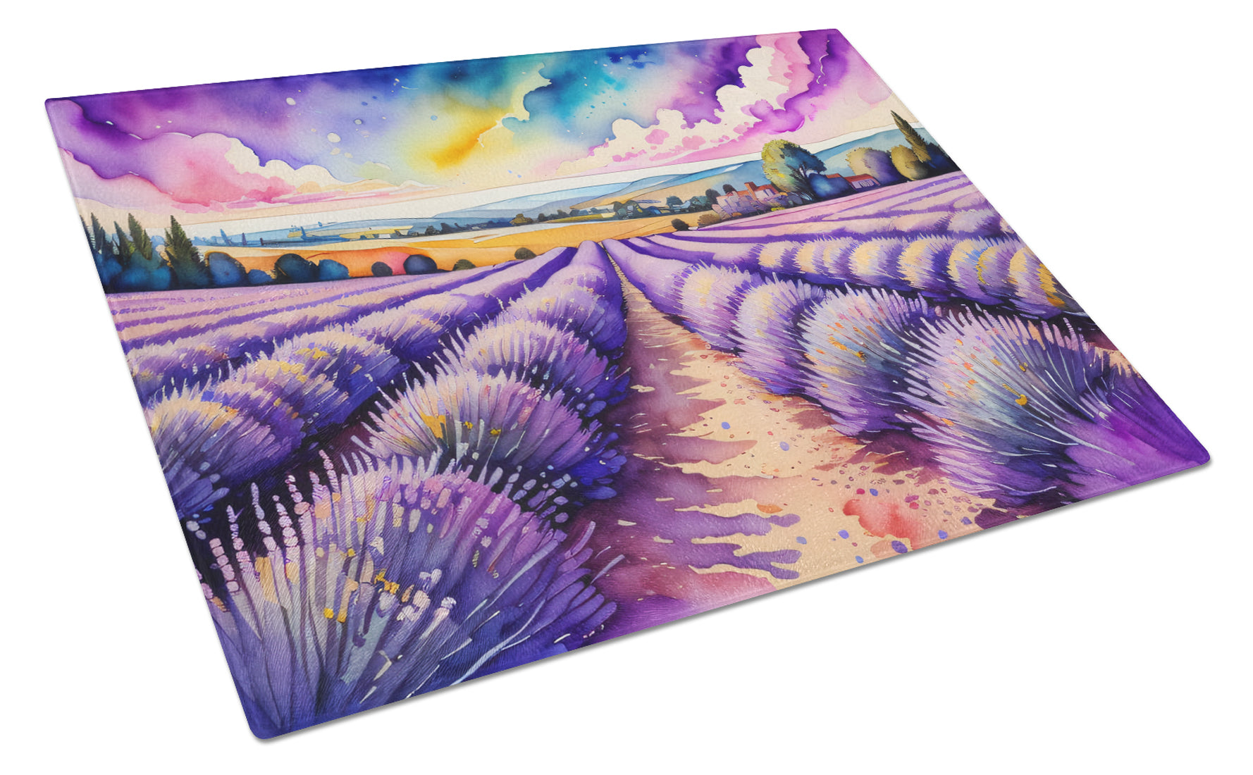 English Lavender in Color Cutting Board Tempered Glass Kitchen Cutting Surface, Heat Resistant Chopping, Non-Slip Feet, Food Prep & Serving