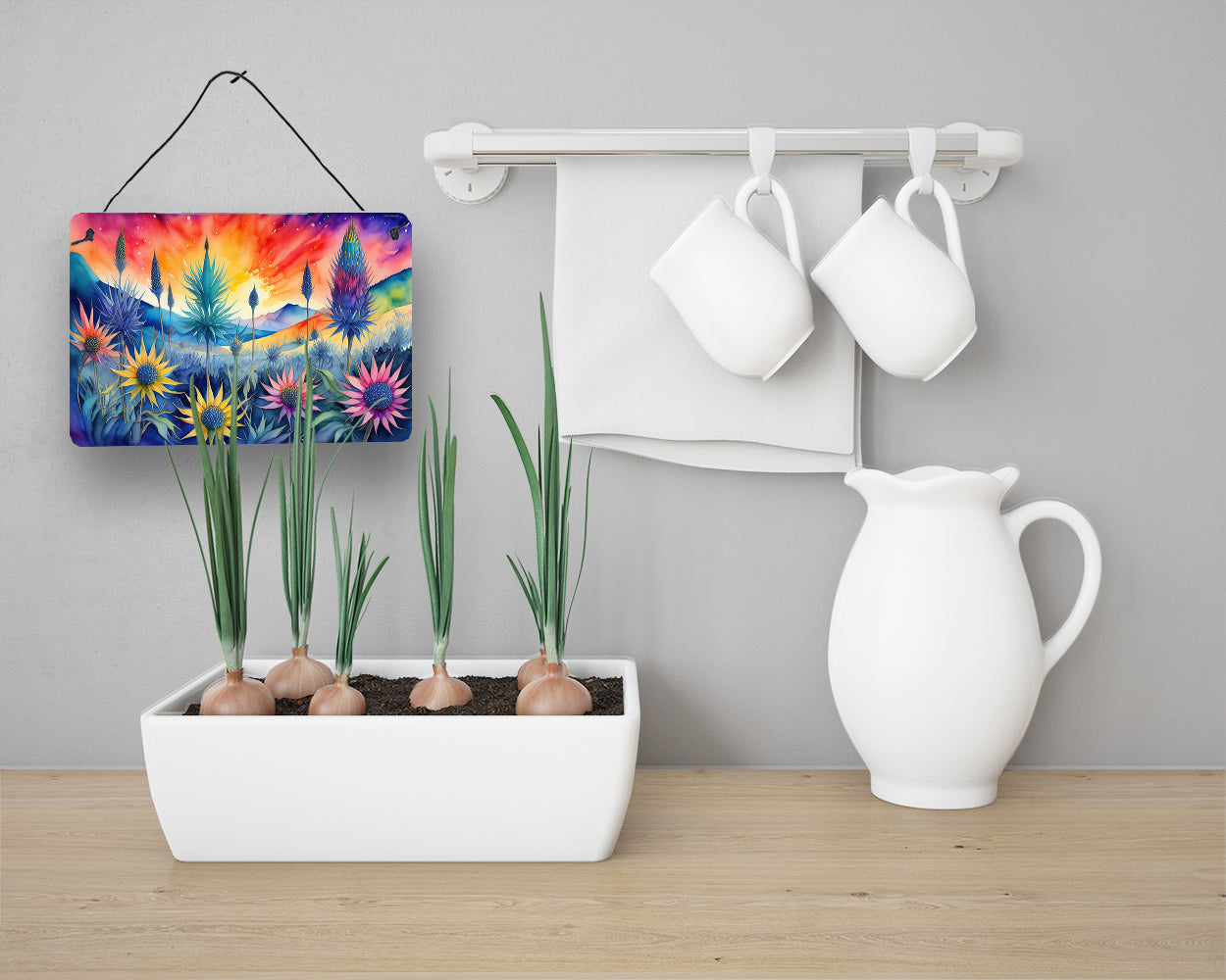 Eryngium in Color Wall or Door Hanging Prints Aluminum Metal Sign Kitchen Wall Bar Bathroom Plaque Home Decor, 8HX12W, Multicolor