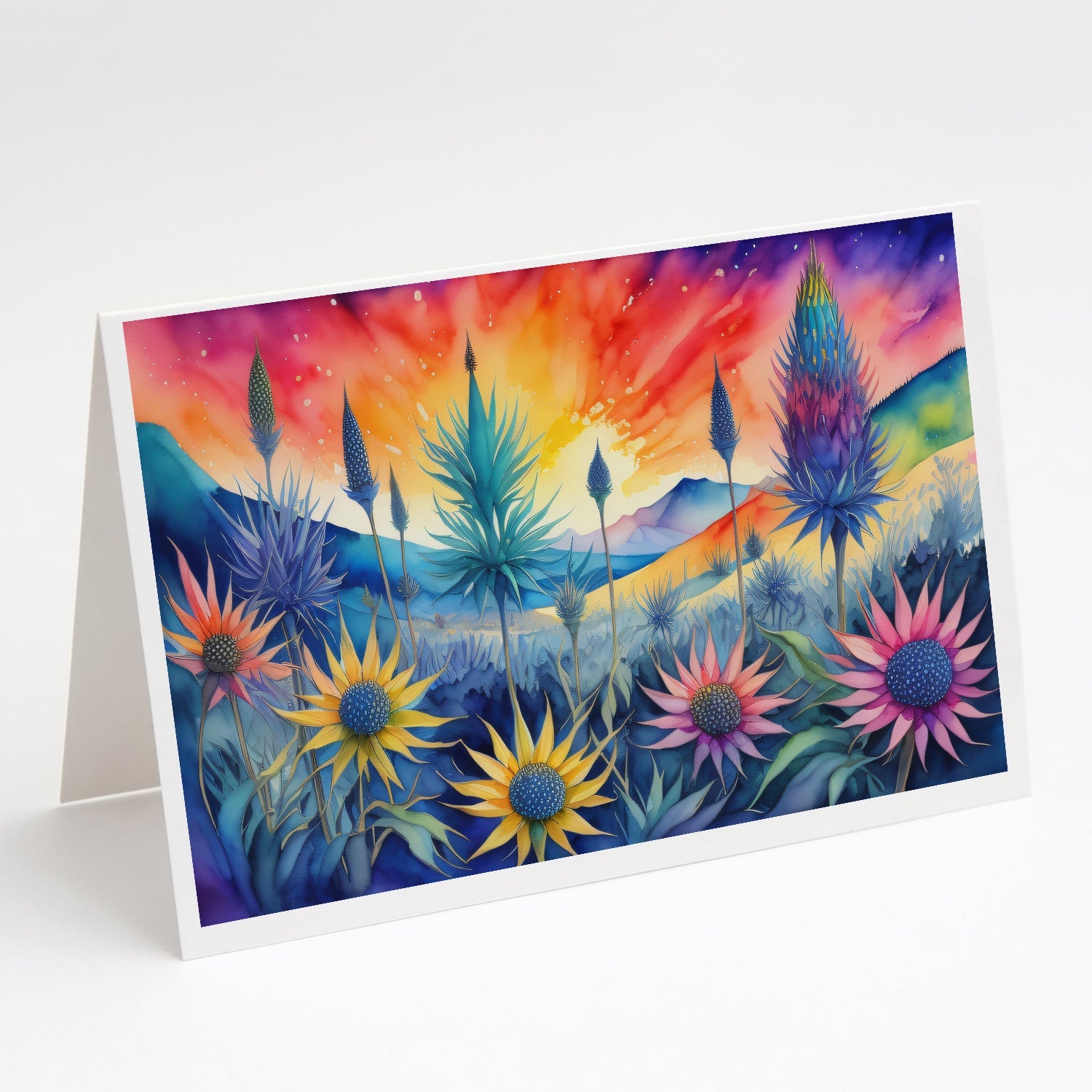 Eryngium in Color Greeting Cards Pack of 8 Blank Cards with Envelopes Whimsical A7 Size 5x7