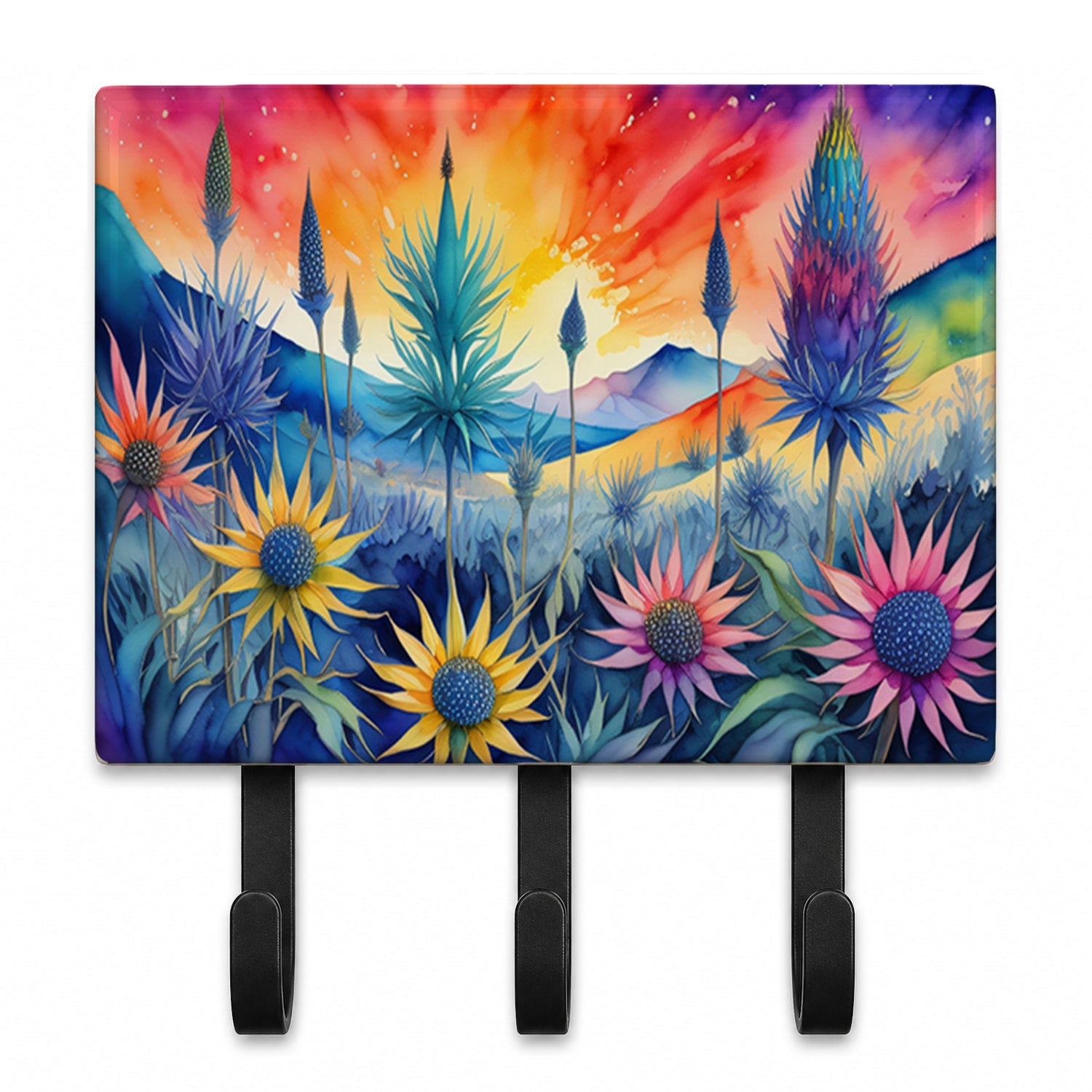 Eryngium in Color Leash or Key Holder Wall Hooks, Coat Rack Wall Mount, for Hanging Keys, Towels, Aprons, Leashes
