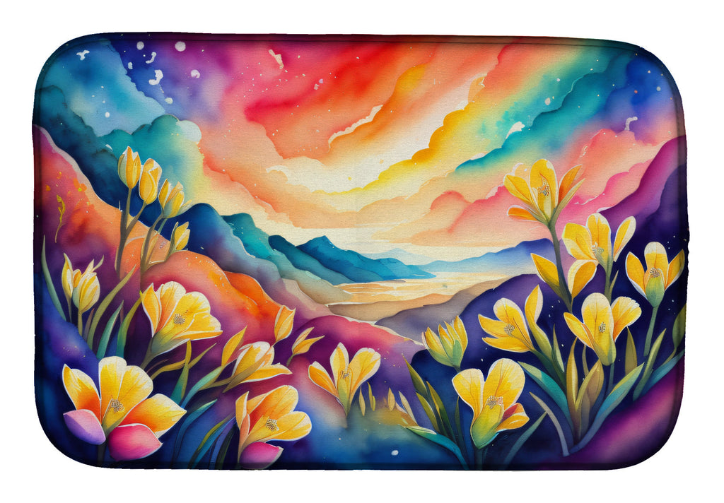 Freesia in Color Dish Drying Mat Absorbent Dish Drying Mat Pad for Kitchen Counter Dish Drainer Mat for Countertop, 14 x 21", Multicolor