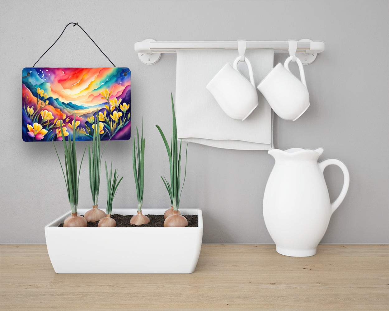 Freesia in Color Wall or Door Hanging Prints Aluminum Metal Sign Kitchen Wall Bar Bathroom Plaque Home Decor, 8HX12W, Multicolor