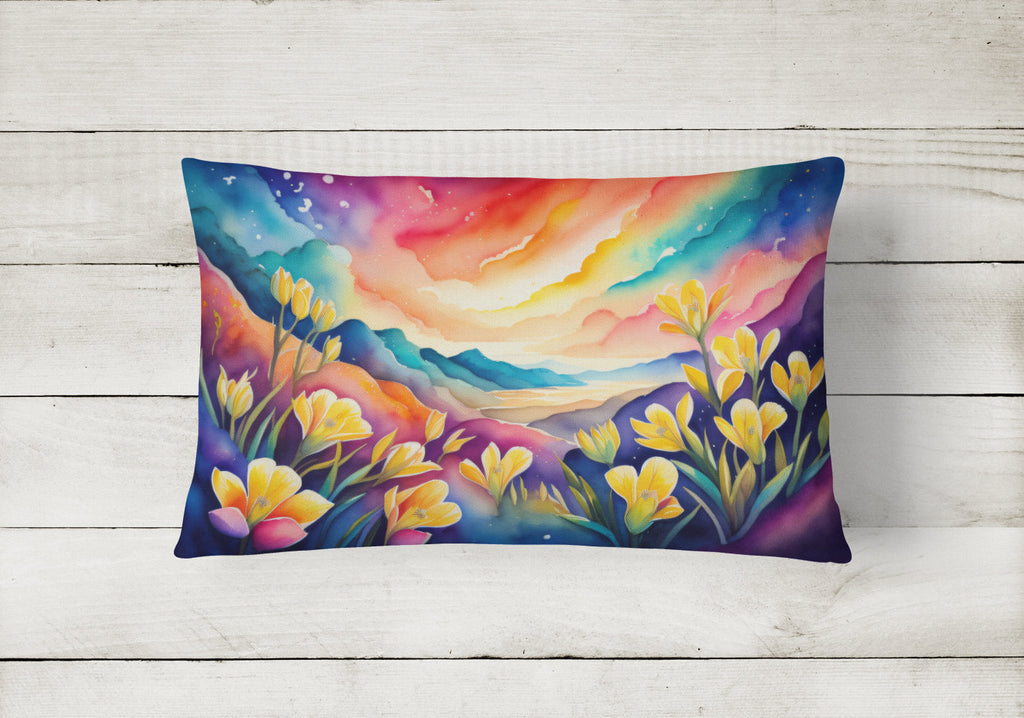 Freesia in Color Decorative Throw Pillow 12x16 Indoor Outdoor Accent Cushion, Fabric Cover with Insert for Sofa, Bed, Porch & Living Room