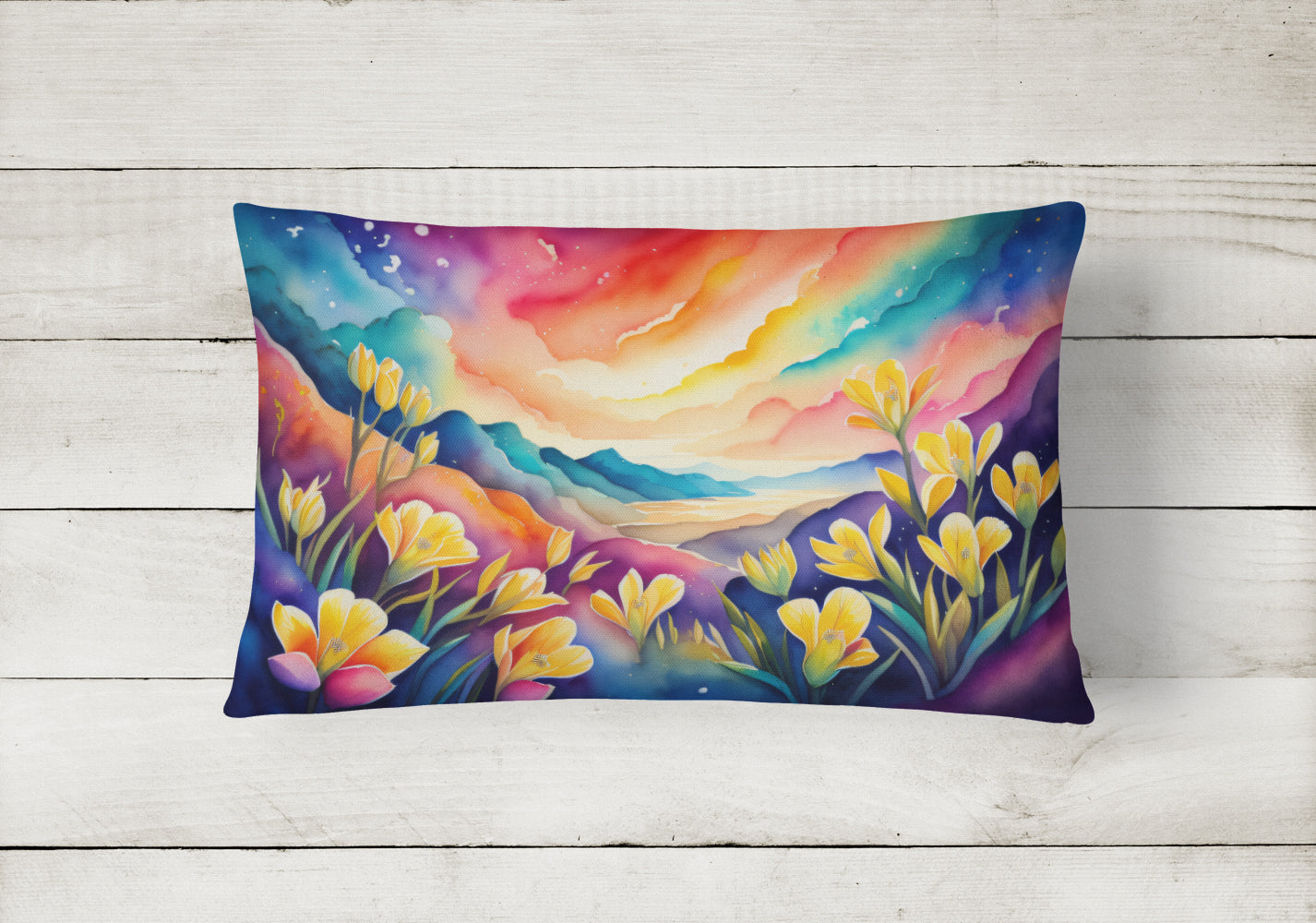 Freesia in Color Decorative Throw Pillow 12x16 Indoor Outdoor Accent Cushion, Fabric Cover with Insert for Sofa, Bed, Porch & Living Room