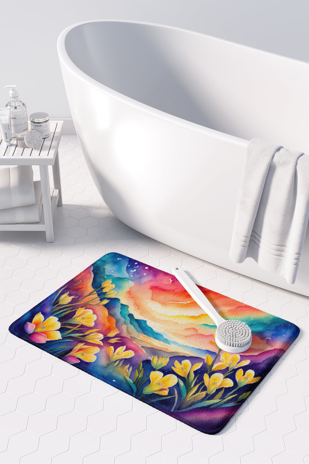 Freesia in Color Memory Foam Kitchen Mat Machine Washable Anti-Fatigue Cushion Comfort Bath or Kitchen Rug