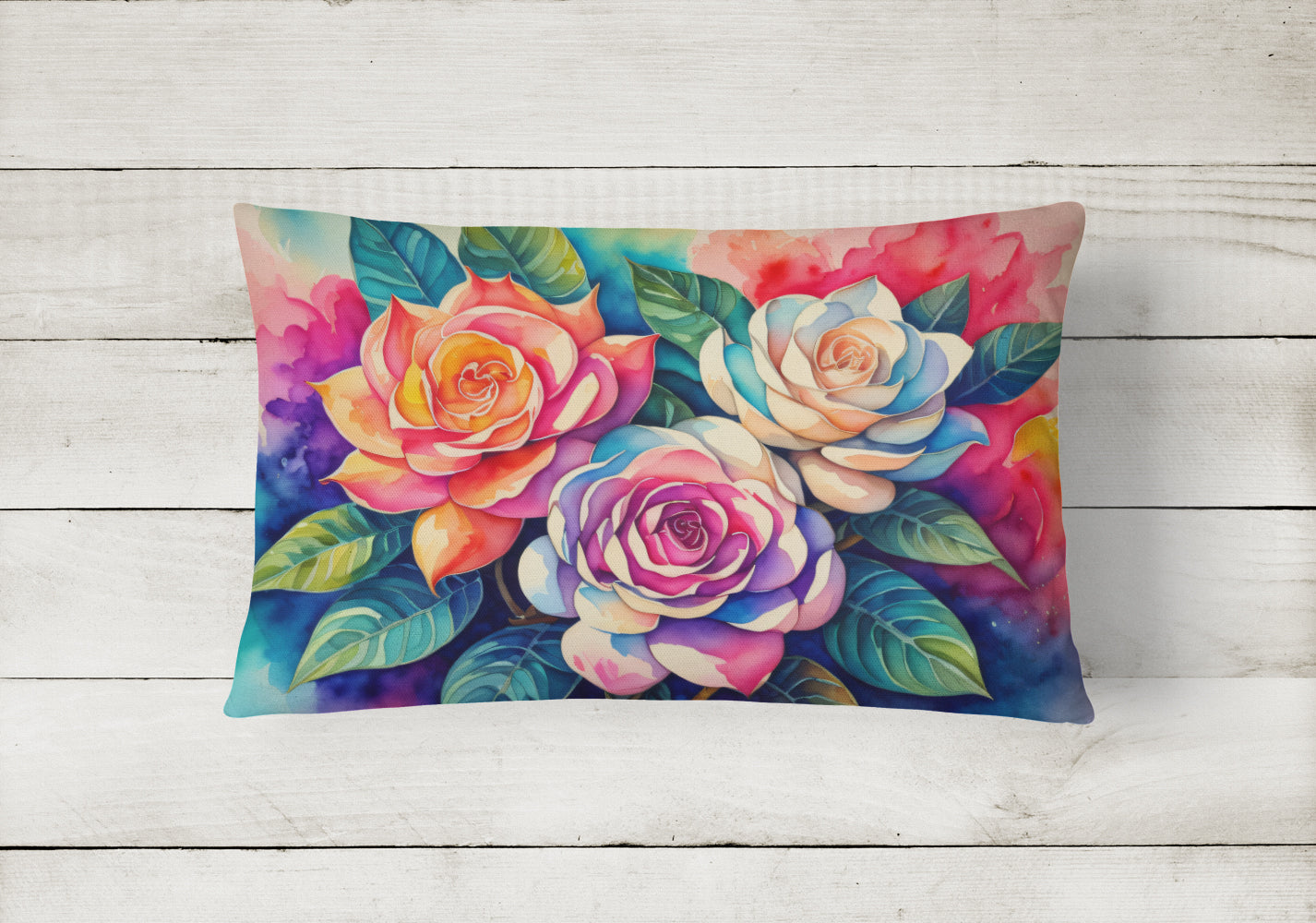 Gardenias in Color Decorative Throw Pillow 12x16 Indoor Outdoor Accent Cushion, Fabric Cover with Insert for Sofa, Bed, Porch & Living Room