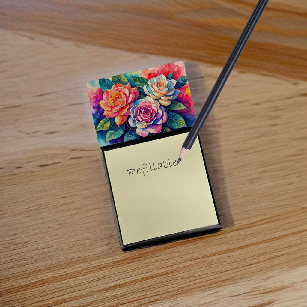 Gardenias in Color Watercolor Sticky Note Holder Refillable Dispenser Desk Accessory 3x3 Pad Gift