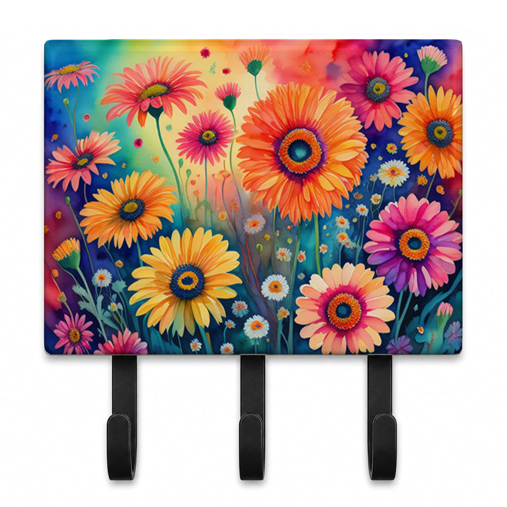 Gerbera Daisies in Color Leash or Key Holder Wall Hooks, Coat Rack Wall Mount, for Hanging Keys, Towels, Aprons, Leashes
