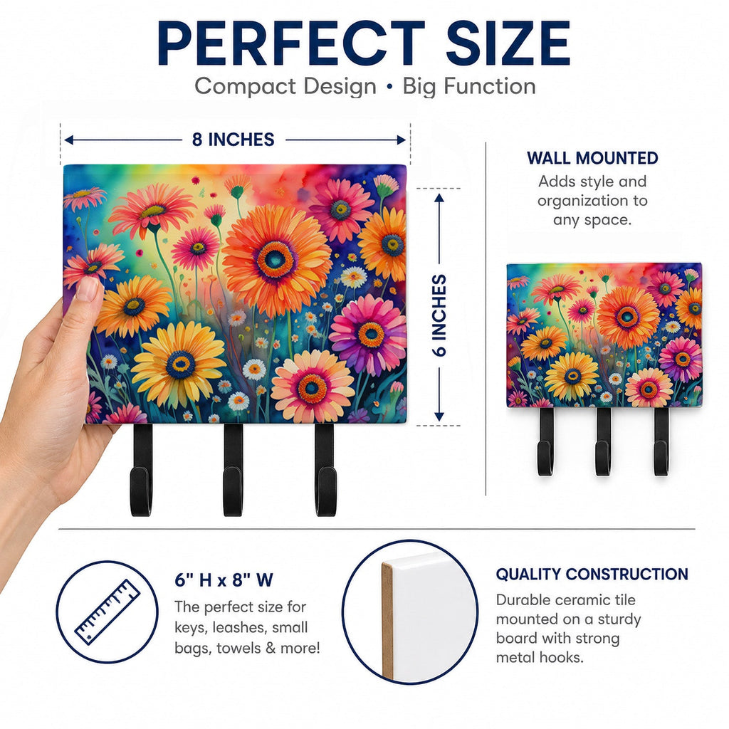 Gerbera Daisies in Color Leash or Key Holder Wall Hooks, Coat Rack Wall Mount, for Hanging Keys, Towels, Aprons, Leashes