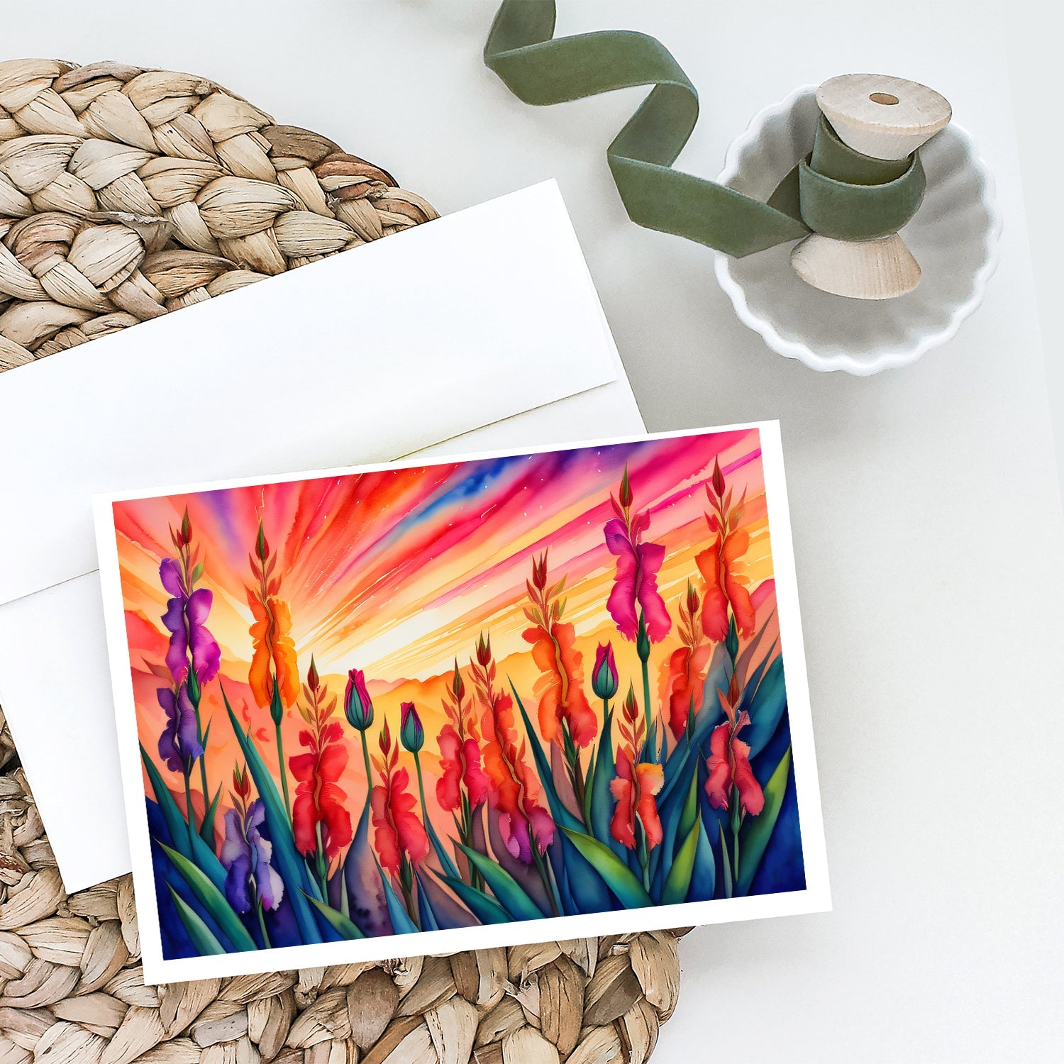 Gladiolus in Color Greeting Cards Pack of 8 Blank Cards with Envelopes Whimsical A7 Size 5x7