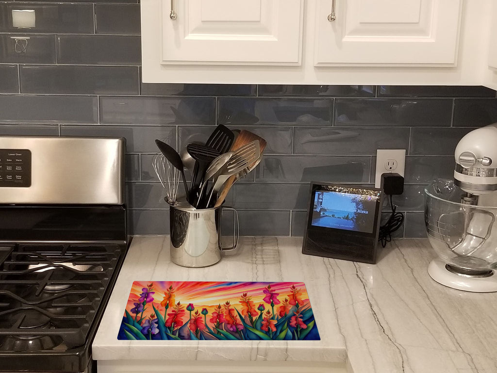 Gladiolus in Color Cutting Board Tempered Glass Kitchen Cutting Surface, Heat Resistant Chopping, Non-Slip Feet, Food Prep & Serving