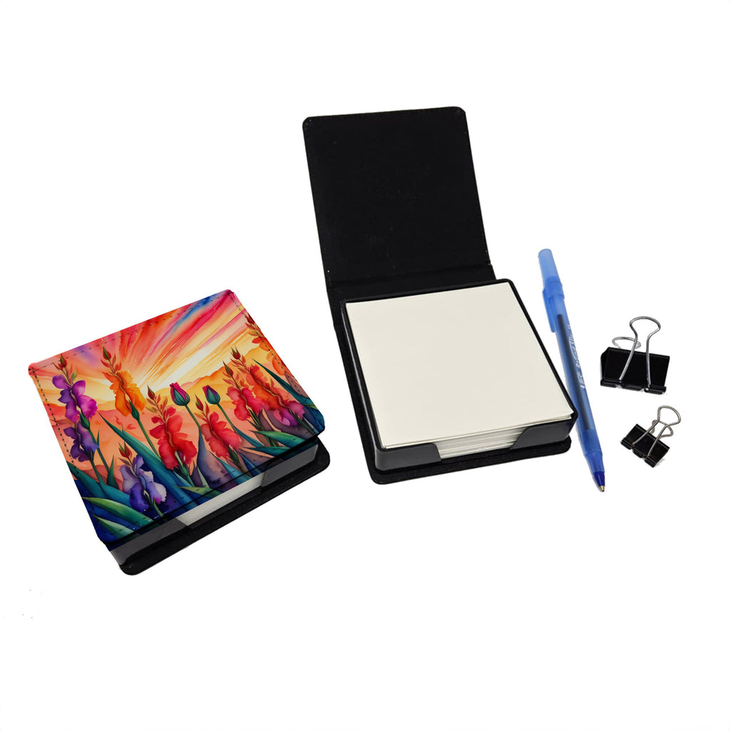 Gladiolus in Color PU Leather Note Paper Holder with Artist-Designed Cover, Desk Accessory, Office Gift