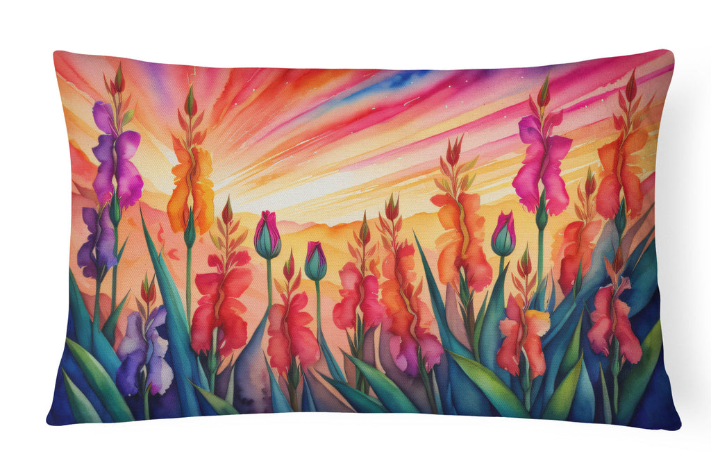 Gladiolus in Color Decorative Throw Pillow 12x16 Indoor Outdoor Accent Cushion, Fabric Cover with Insert for Sofa, Bed, Porch & Living Room