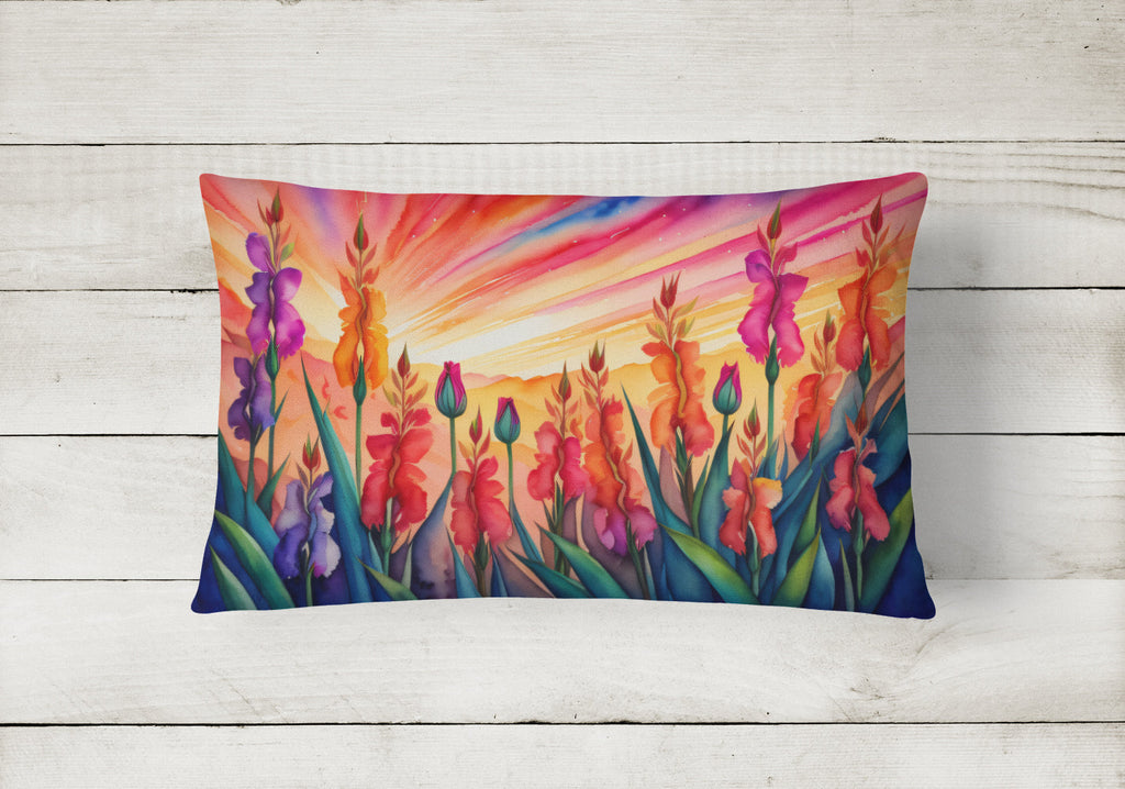 Gladiolus in Color Decorative Throw Pillow 12x16 Indoor Outdoor Accent Cushion, Fabric Cover with Insert for Sofa, Bed, Porch & Living Room