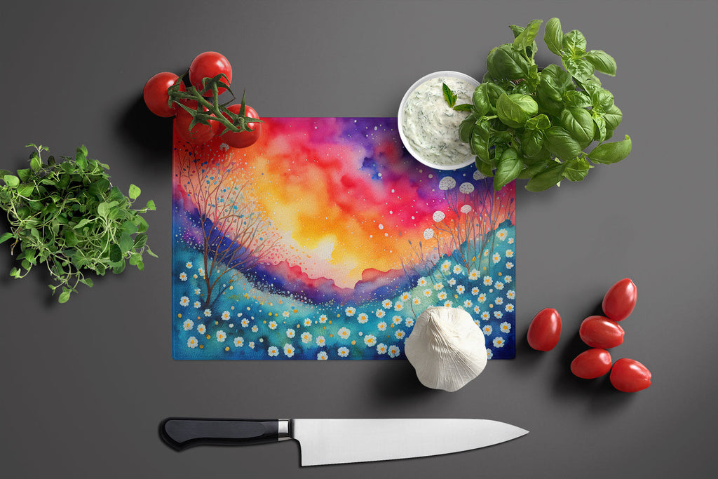 Gypsophila in Color Cutting Board Tempered Glass Kitchen Cutting Surface, Heat Resistant Chopping, Non-Slip Feet, Food Prep & Serving