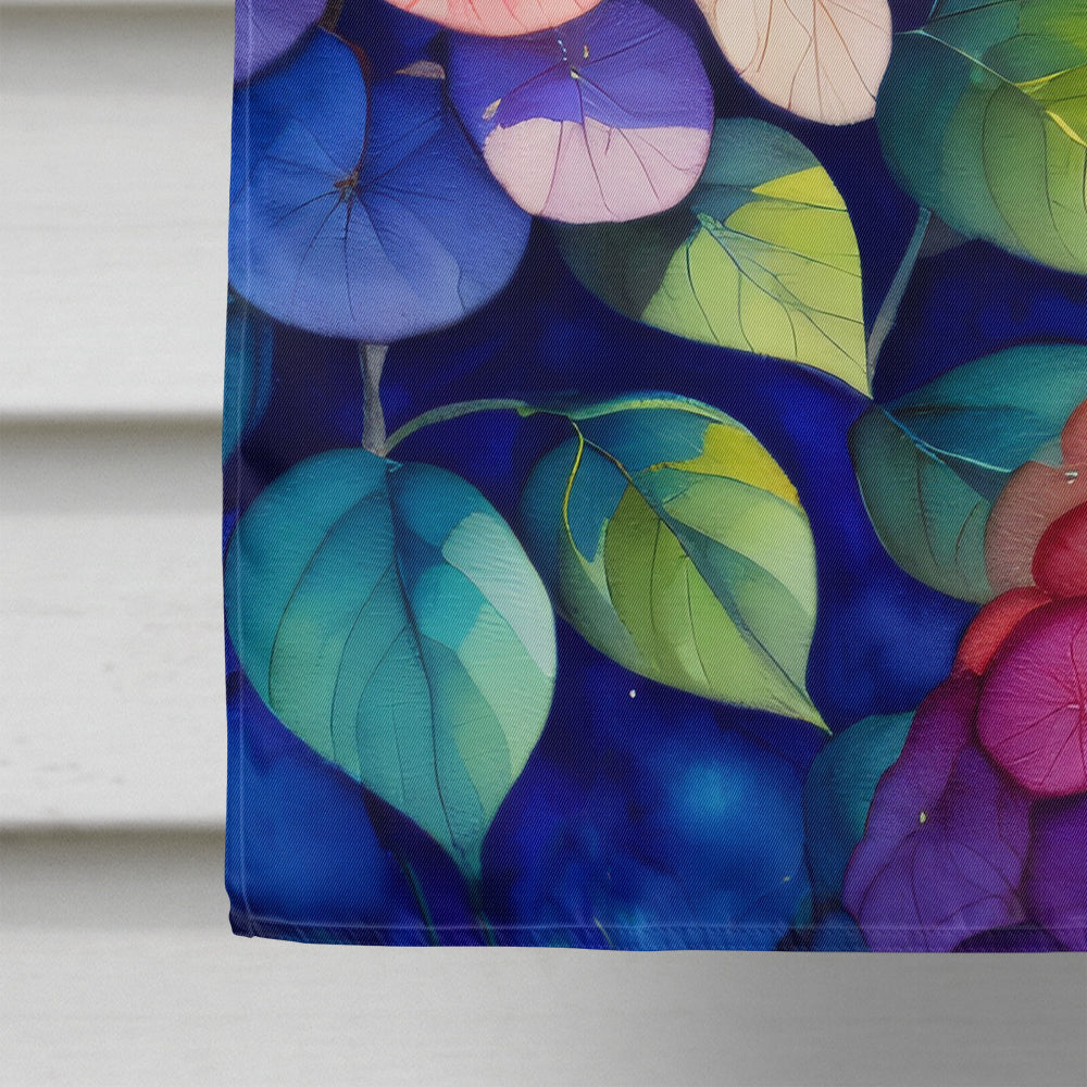 Hydrangeas in Color House Flag 28x40 Porch Sleeve Pole Decorative Outside Yard Banner Artwork Wall Hanging, Polyester