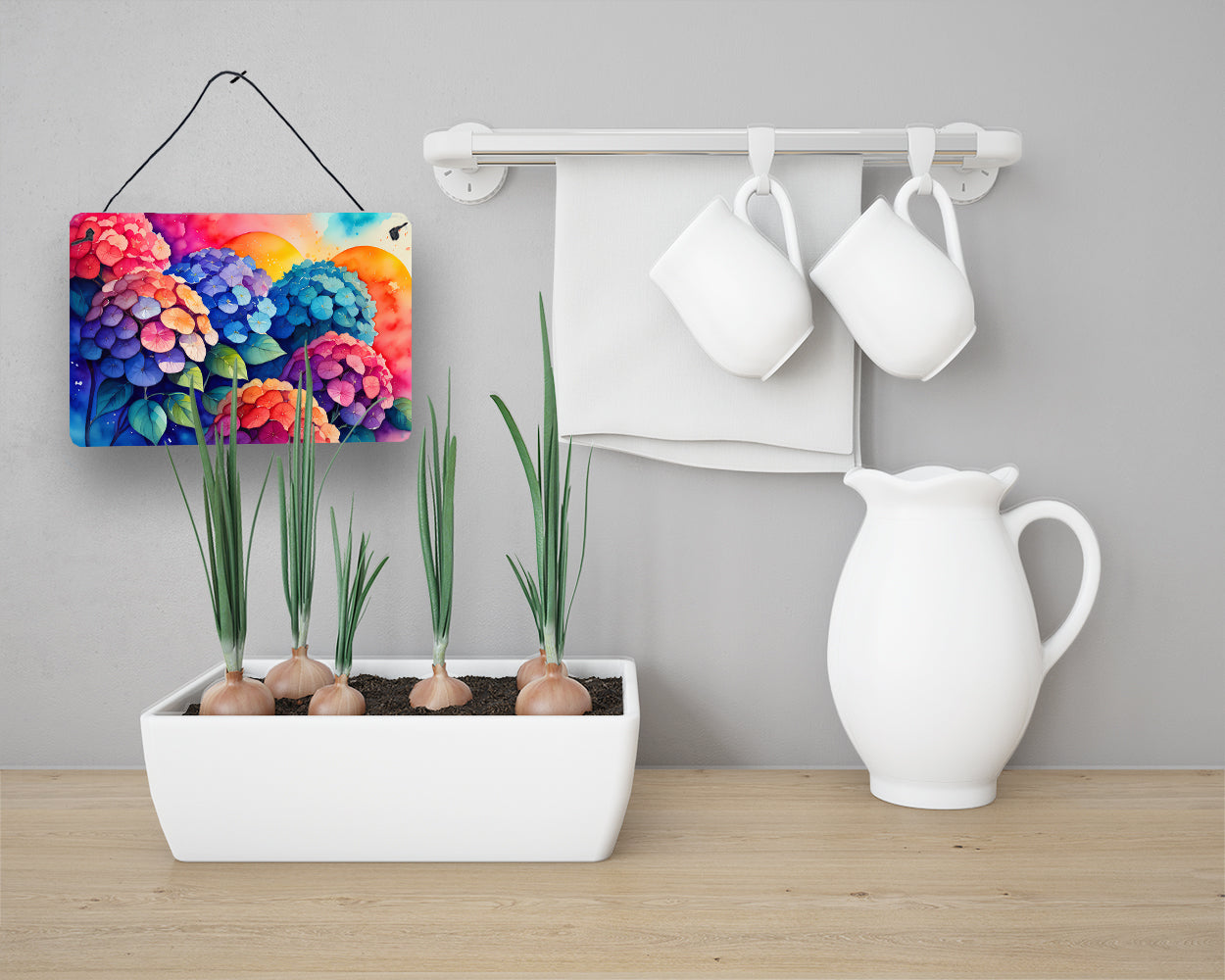 Hydrangeas in Color Wall or Door Hanging Prints Aluminum Metal Sign Kitchen Wall Bar Bathroom Plaque Home Decor, 8HX12W, Multicolor