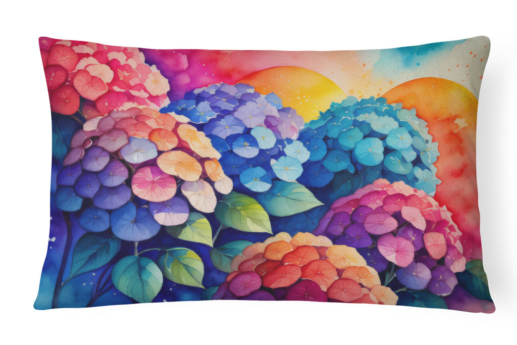 Hydrangeas in Color Decorative Throw Pillow 12x16 Indoor Outdoor Accent Cushion, Fabric Cover with Insert for Sofa, Bed, Porch & Living Room