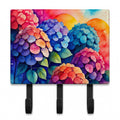 Hydrangeas in Color Leash or Key Holder Wall Hooks, Coat Rack Wall Mount, for Hanging Keys, Towels, Aprons, Leashes