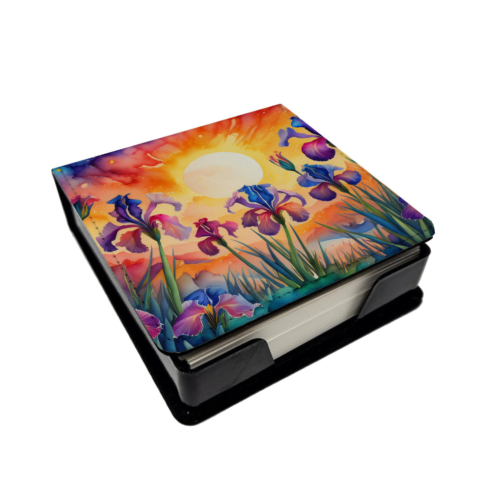 Iris in Color PU Leather Note Paper Holder with Artist-Designed Cover, Desk Accessory, Office Gift