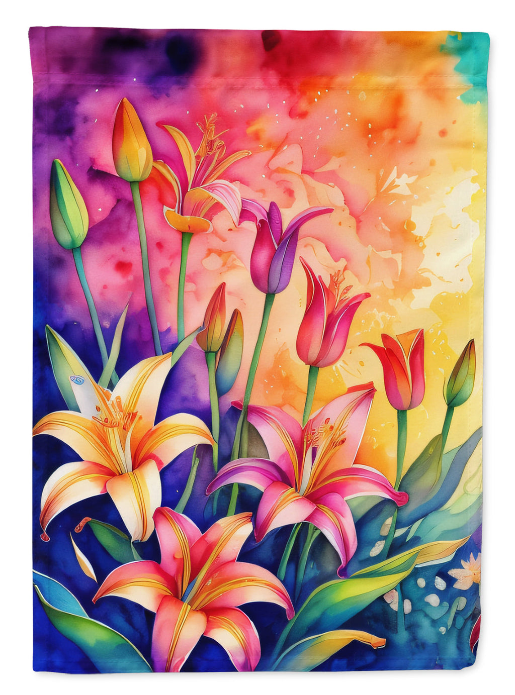 Lilies in Color House Flag 28x40 Porch Sleeve Pole Decorative Outside Yard Banner Artwork Wall Hanging, Polyester