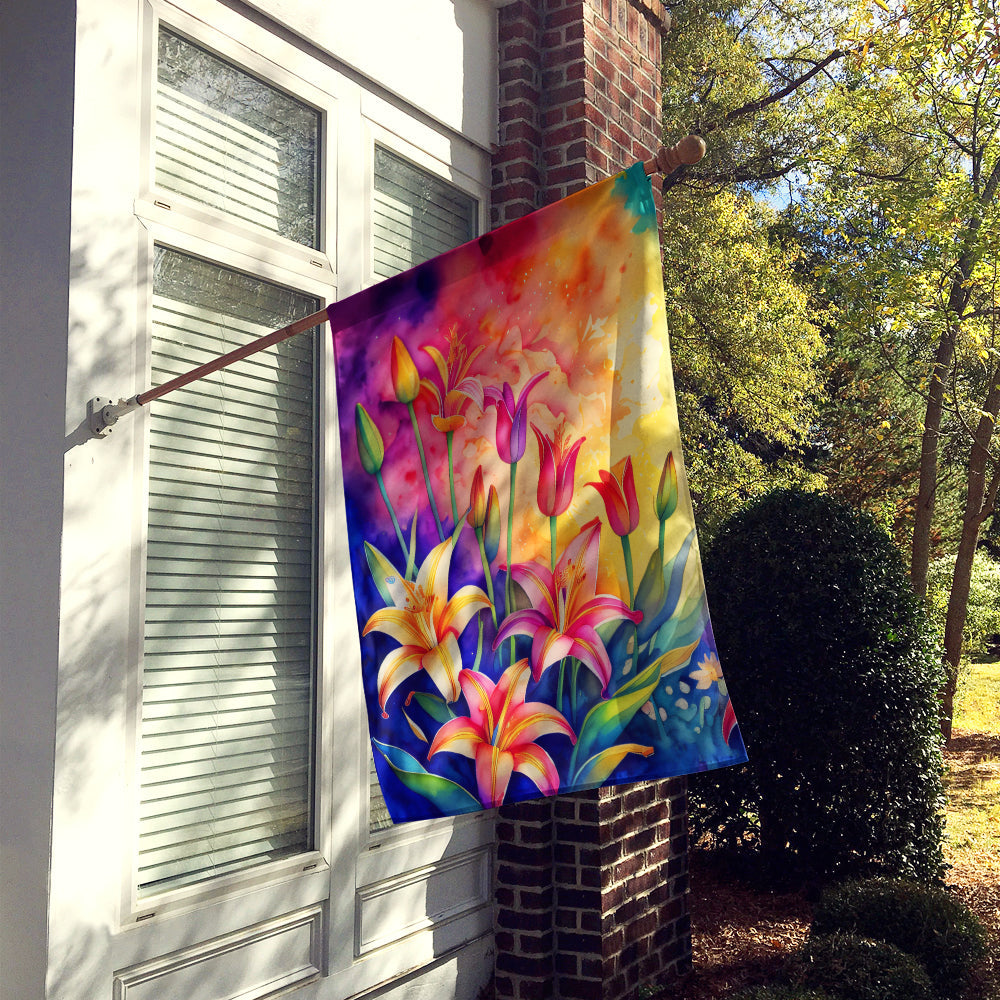 Lilies in Color House Flag 28x40 Porch Sleeve Pole Decorative Outside Yard Banner Artwork Wall Hanging, Polyester
