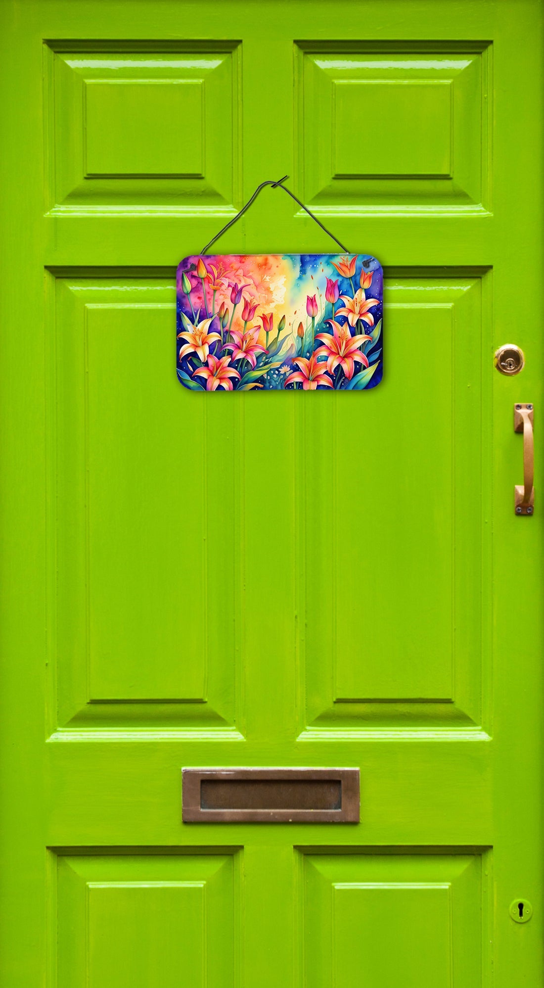 Lilies in Color Wall or Door Hanging Prints Aluminum Metal Sign Kitchen Wall Bar Bathroom Plaque Home Decor, 8HX12W, Multicolor