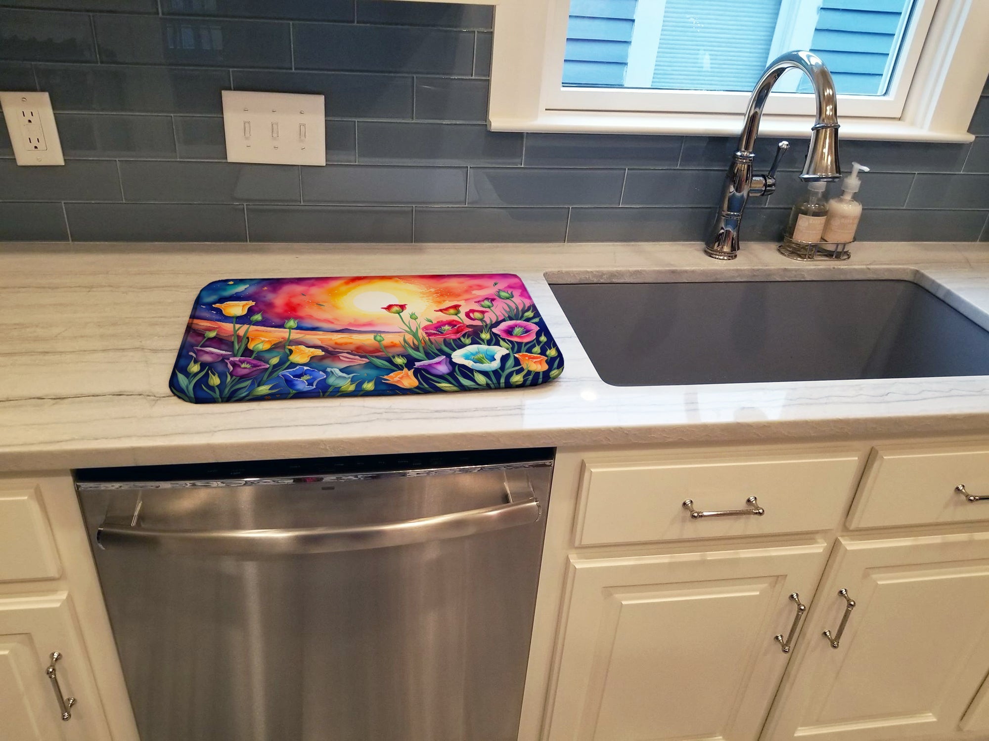 Lisianthus in Color Dish Drying Mat Absorbent Dish Drying Mat Pad for Kitchen Counter Dish Drainer Mat for Countertop, 14 x 21", Multicolor
