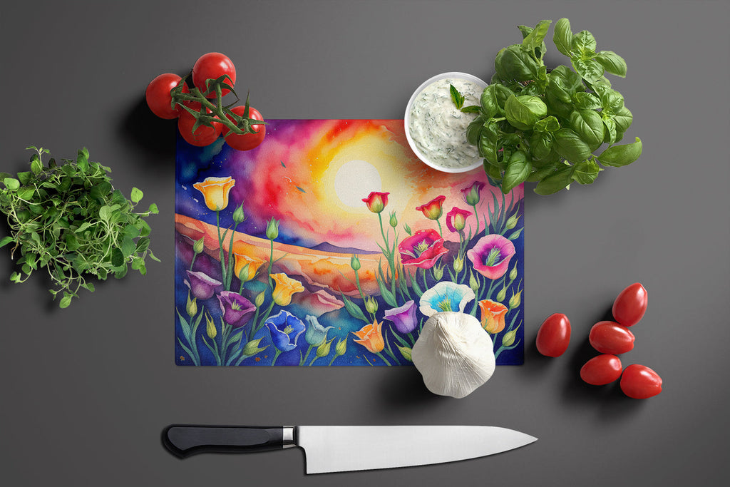 Lisianthus in Color Cutting Board Tempered Glass Kitchen Cutting Surface, Heat Resistant Chopping, Non-Slip Feet, Food Prep & Serving