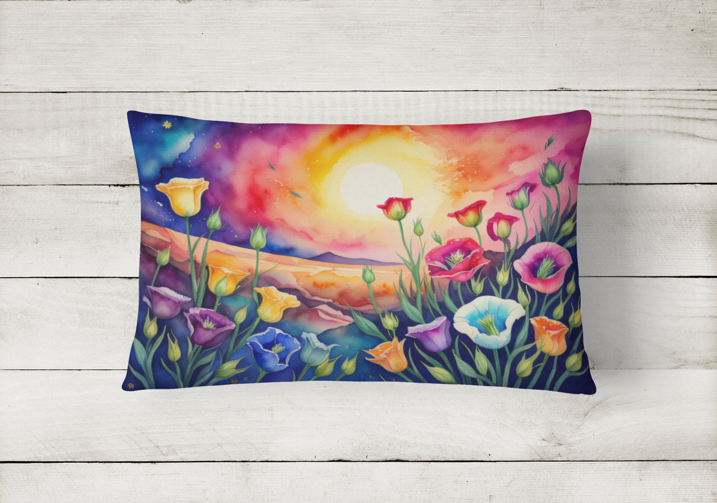Lisianthus in Color Decorative Throw Pillow 12x16 Indoor Outdoor Accent Cushion, Fabric Cover with Insert for Sofa, Bed, Porch & Living Room