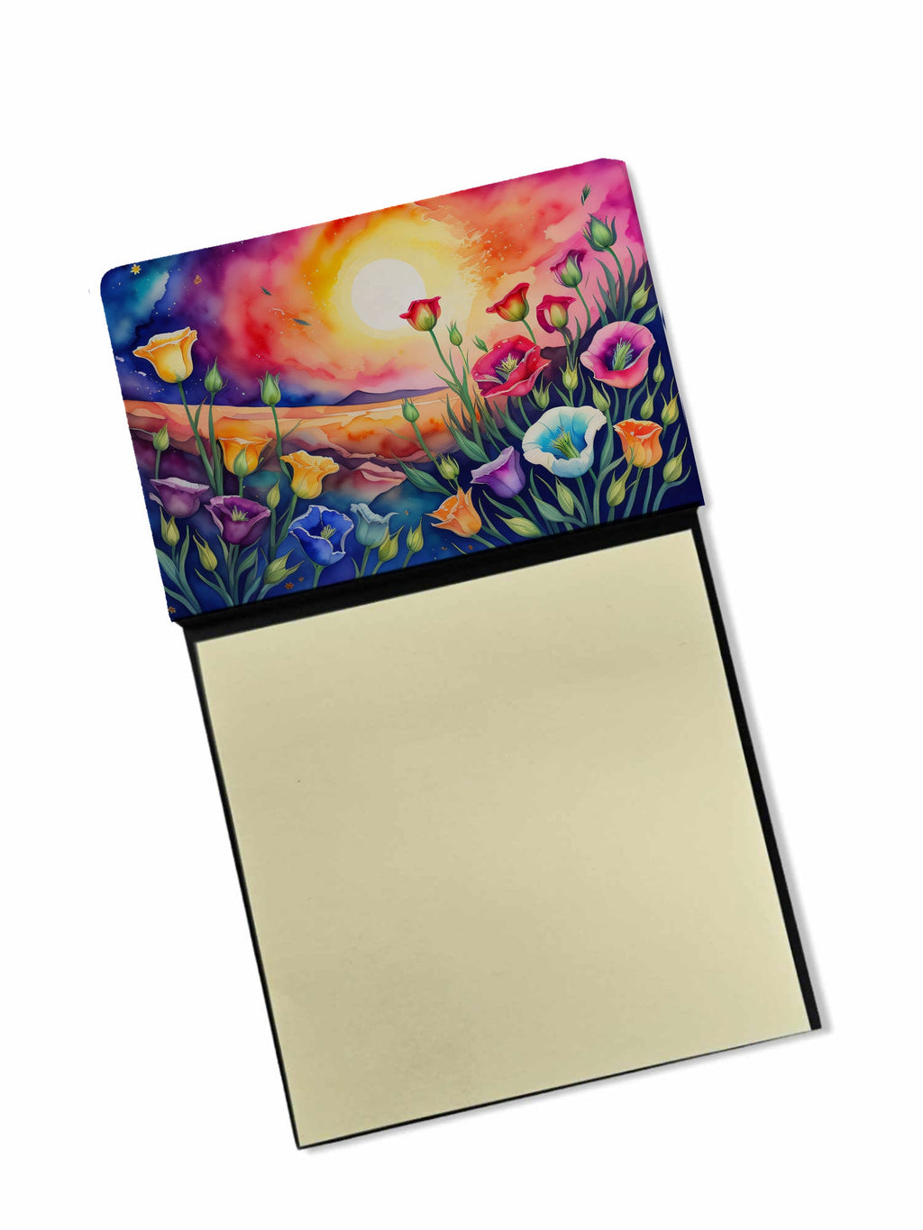 Lisianthus in Color Watercolor Sticky Note Holder Refillable Dispenser Desk Accessory 3x3 Pad Gift