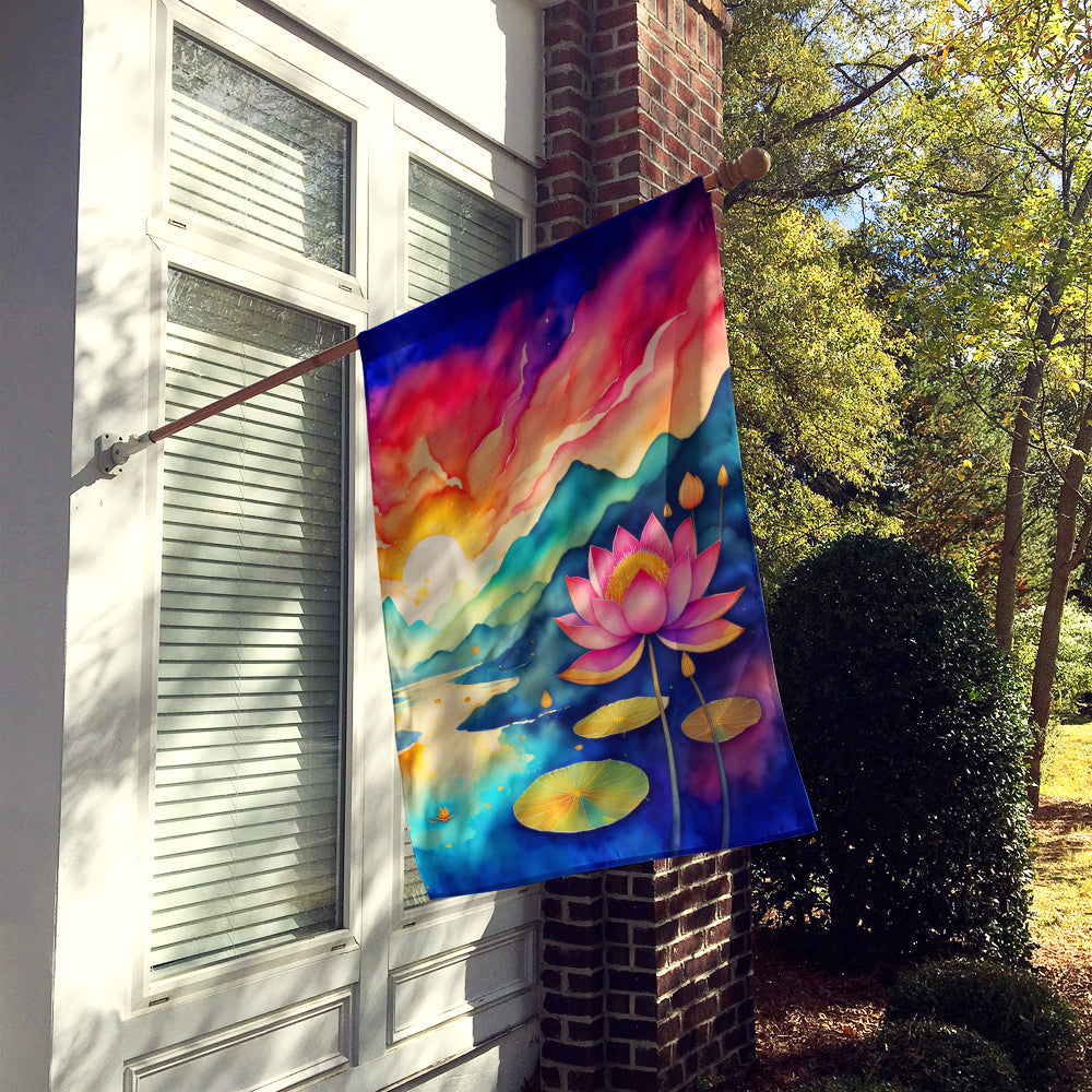 Lotus in Color House Flag 28x40 Porch Sleeve Pole Decorative Outside Yard Banner Artwork Wall Hanging, Polyester