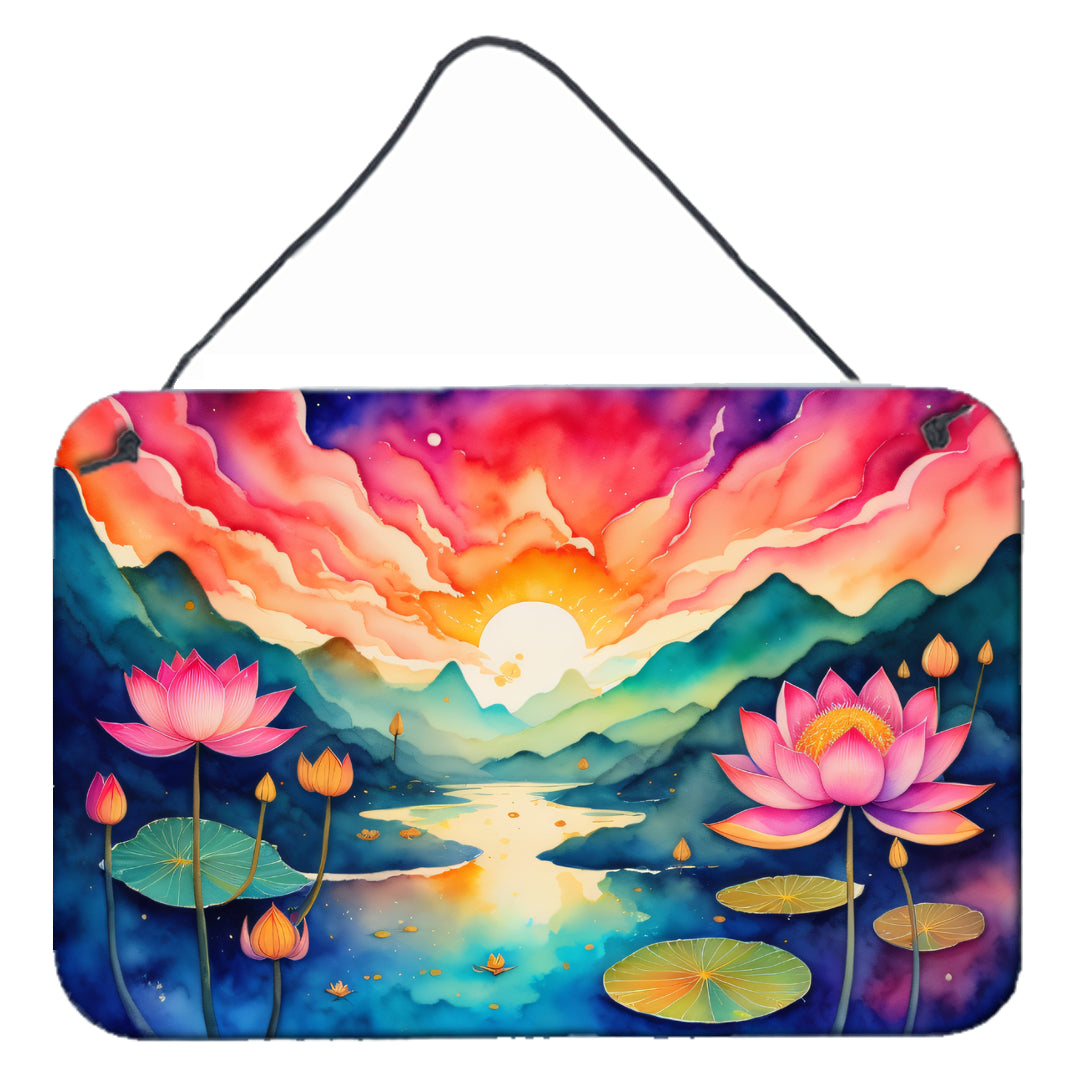 Lotus in Color Wall or Door Hanging Prints Aluminum Metal Sign Kitchen Wall Bar Bathroom Plaque Home Decor, 8HX12W, Multicolor