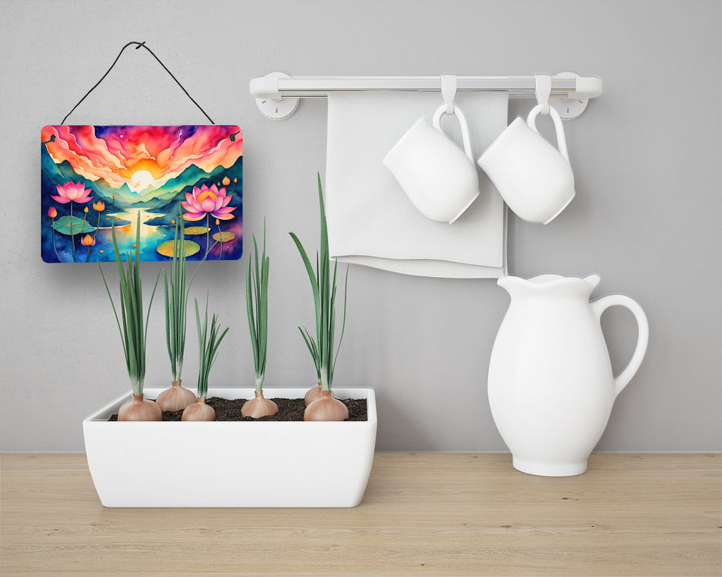 Lotus in Color Wall or Door Hanging Prints Aluminum Metal Sign Kitchen Wall Bar Bathroom Plaque Home Decor, 8HX12W, Multicolor