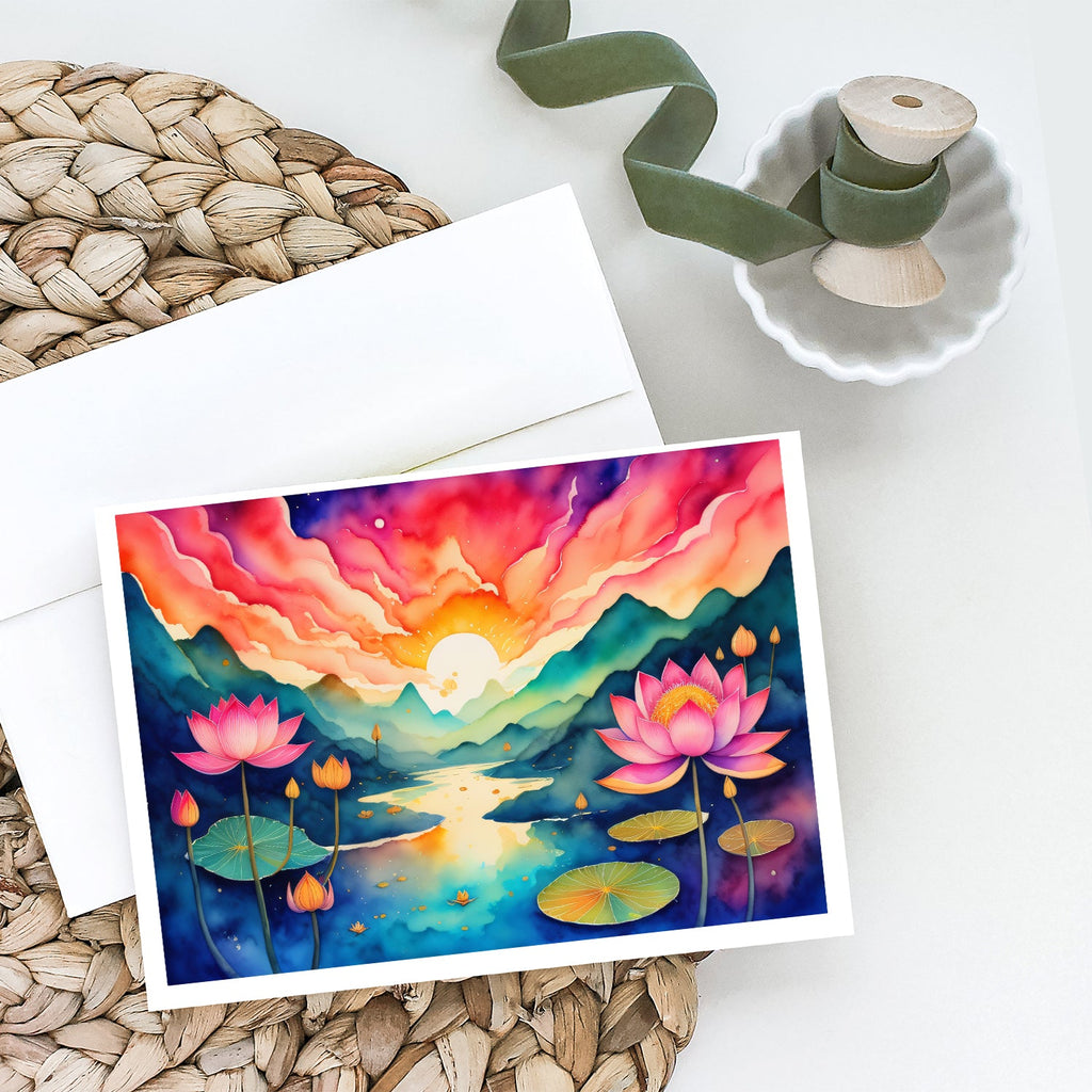 Lotus in Color Greeting Cards Pack of 8 Blank Cards with Envelopes Whimsical A7 Size 5x7
