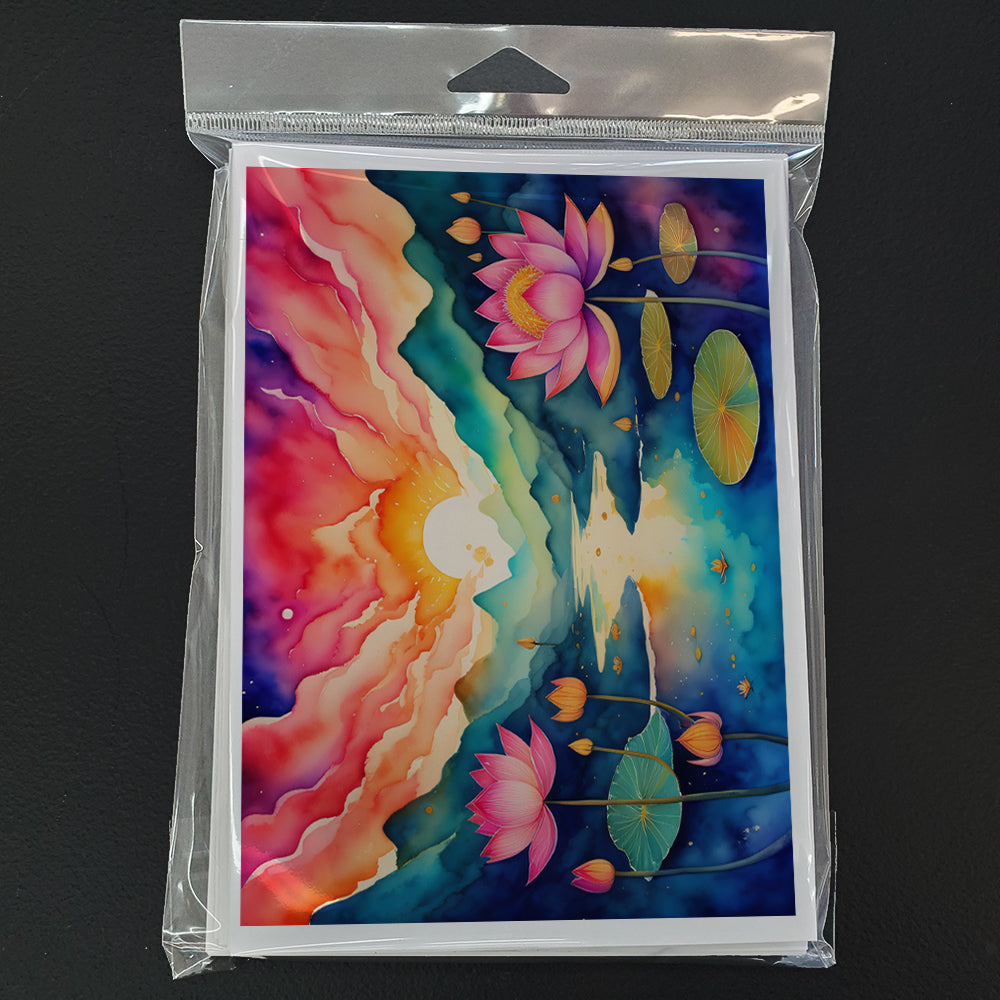 Lotus in Color Greeting Cards Pack of 8 Blank Cards with Envelopes Whimsical A7 Size 5x7