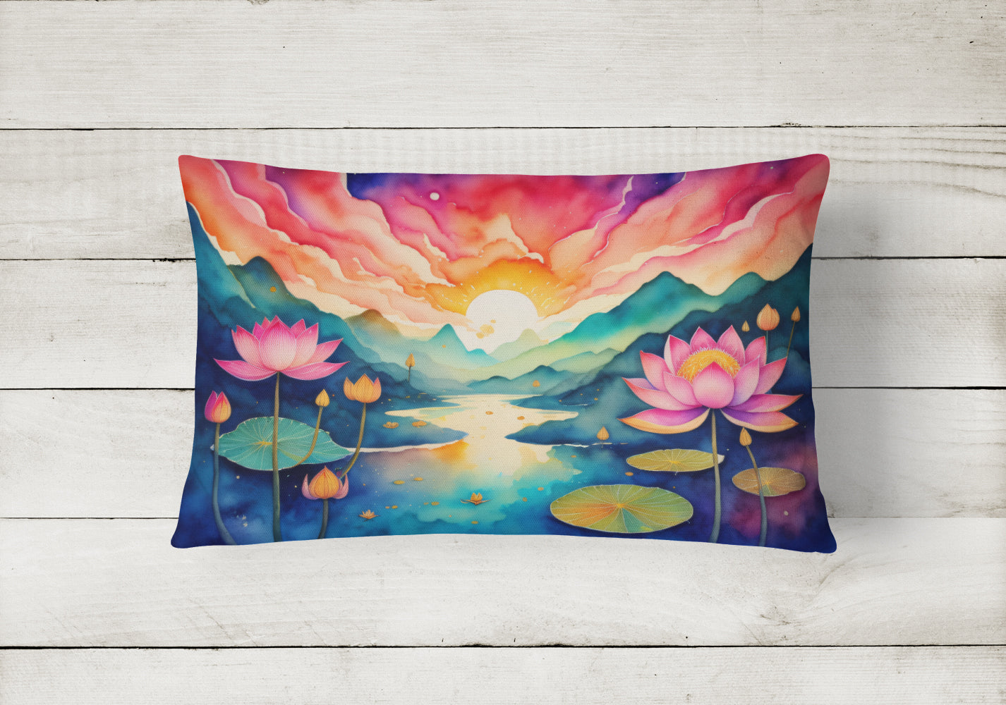 Lotus in Color Decorative Throw Pillow 12x16 Indoor Outdoor Accent Cushion, Fabric Cover with Insert for Sofa, Bed, Porch & Living Room
