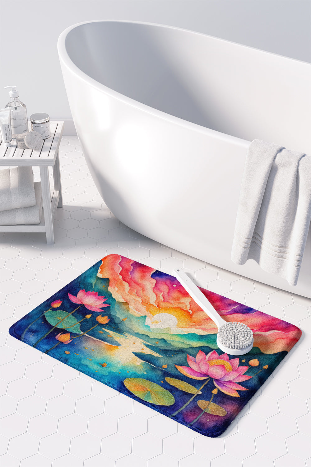 Lotus in Color Memory Foam Kitchen Mat Machine Washable Anti-Fatigue Cushion Comfort Bath or Kitchen Rug