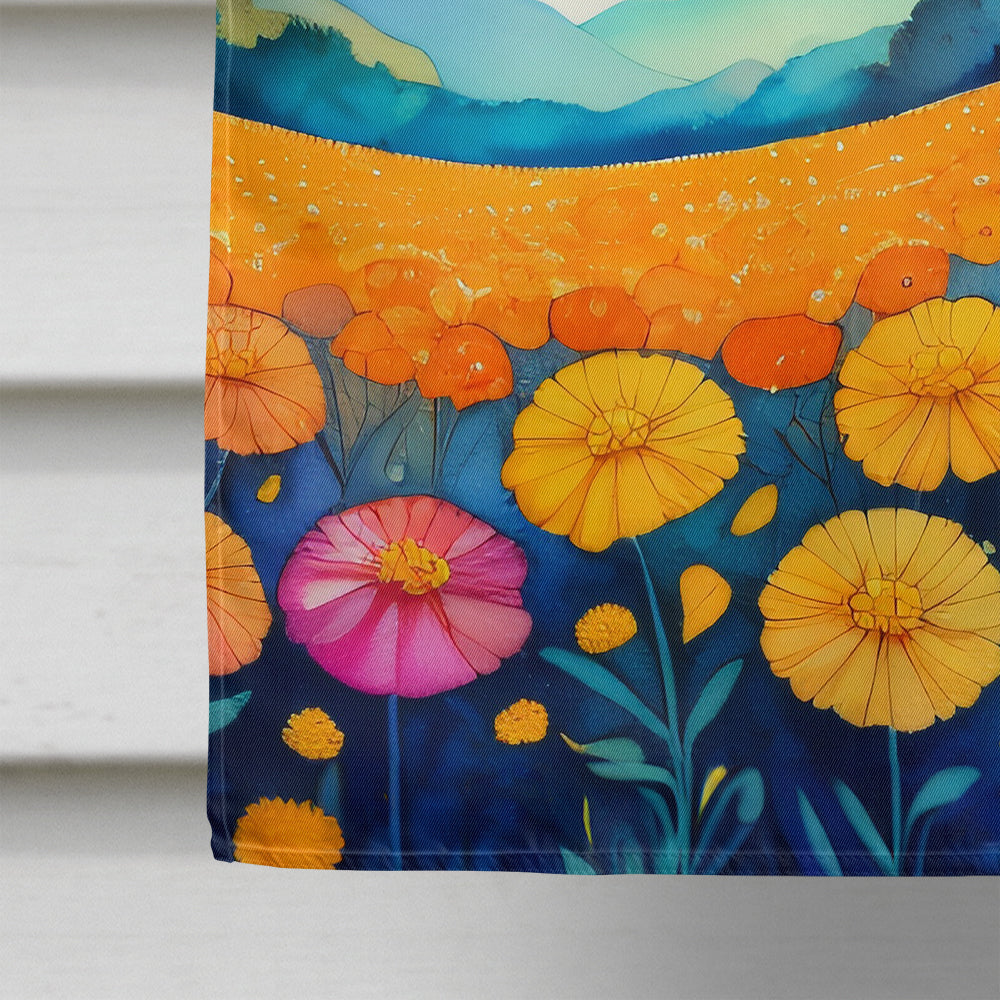Marigolds in Color House Flag 28x40 Porch Sleeve Pole Decorative Outside Yard Banner Artwork Wall Hanging, Polyester