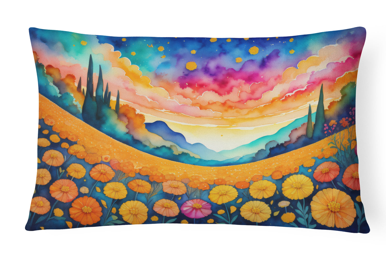 Marigolds in Color Decorative Throw Pillow 12x16 Indoor Outdoor Accent Cushion, Fabric Cover with Insert for Sofa, Bed, Porch & Living Room