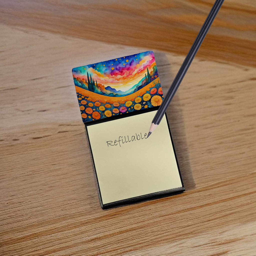 Marigolds in Color Watercolor Sticky Note Holder Refillable Dispenser Desk Accessory 3x3 Pad Gift