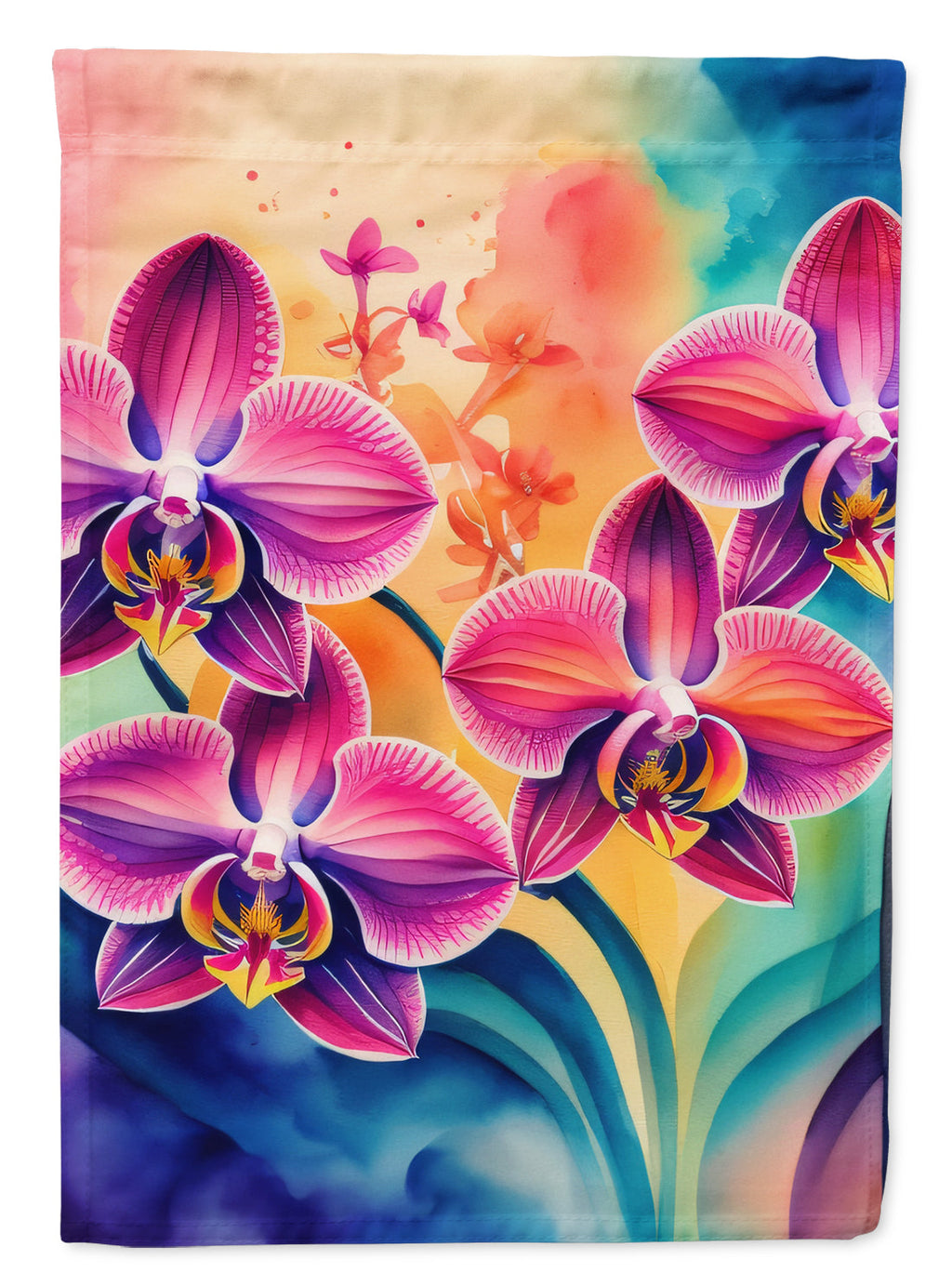 Orchids in Color House Flag 28x40 Porch Sleeve Pole Decorative Outside Yard Banner Artwork Wall Hanging, Polyester