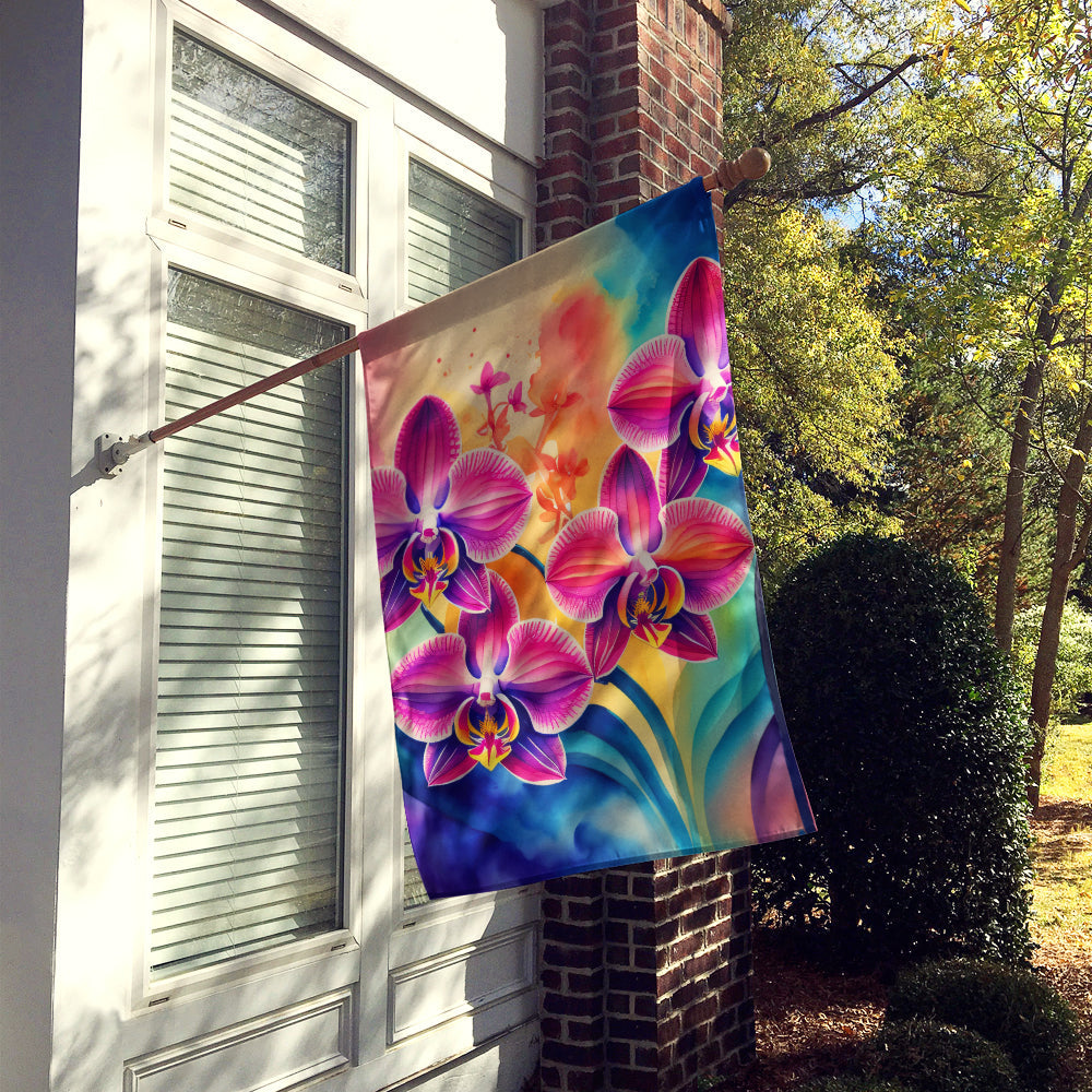 Orchids in Color House Flag 28x40 Porch Sleeve Pole Decorative Outside Yard Banner Artwork Wall Hanging, Polyester