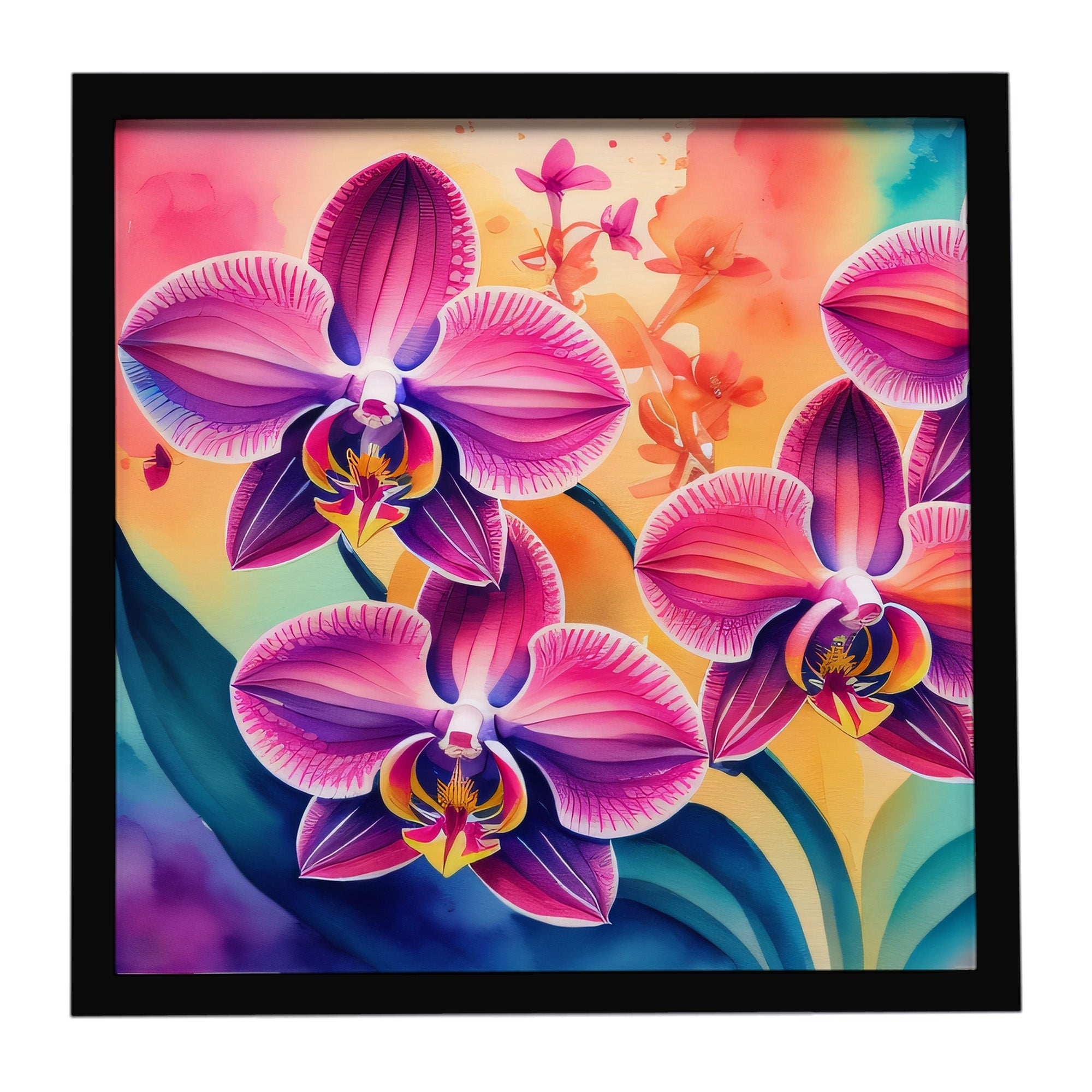 Orchids in Color Framed Metal Print Bathroom, Kitchen, Office, Home Decor Wall Art Ready to Hang, Square, 8X8