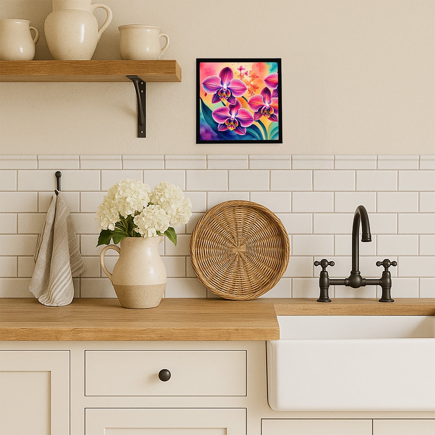 Orchids in Color Framed Metal Print Bathroom, Kitchen, Office, Home Decor Wall Art Ready to Hang, Square, 8X8