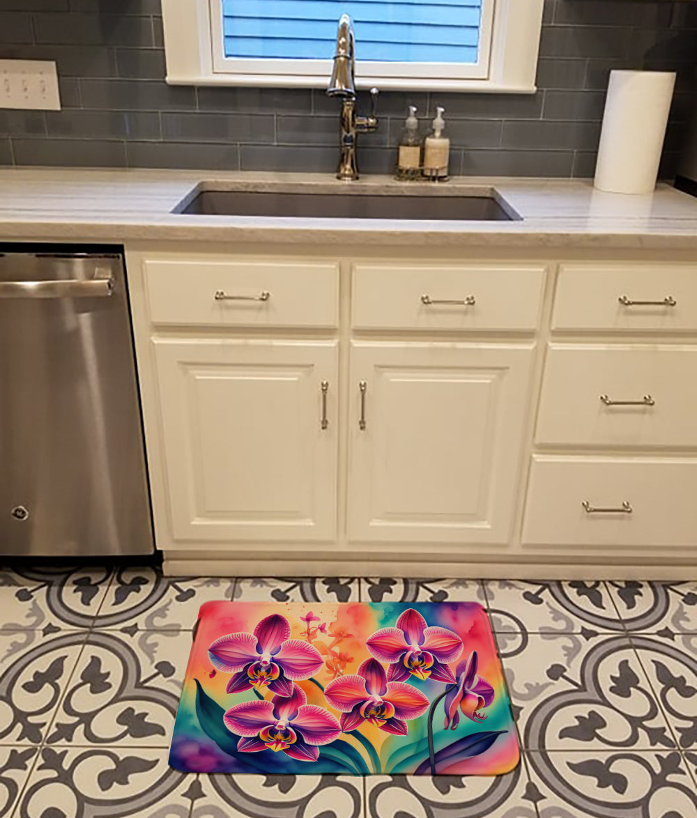 Orchids in Color Memory Foam Kitchen Mat Machine Washable Anti-Fatigue Cushion Comfort Bath or Kitchen Rug