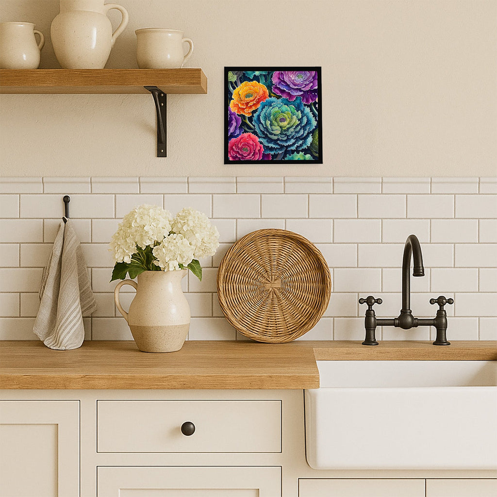 Ornamental Kale in Color Framed Metal Print Bathroom, Kitchen, Office, Home Decor Wall Art Ready to Hang, Square, 8X8